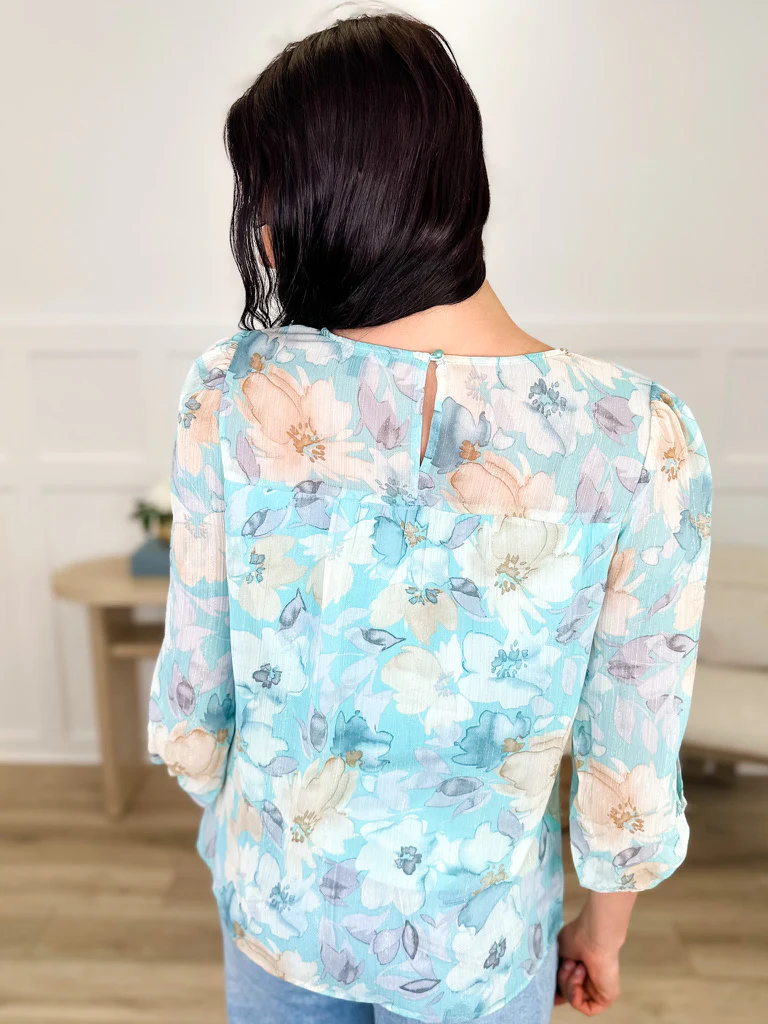 Giving the Silent Treatment Lightweight 3/4 Sleeve Blue Avery Mae Top - Image 2