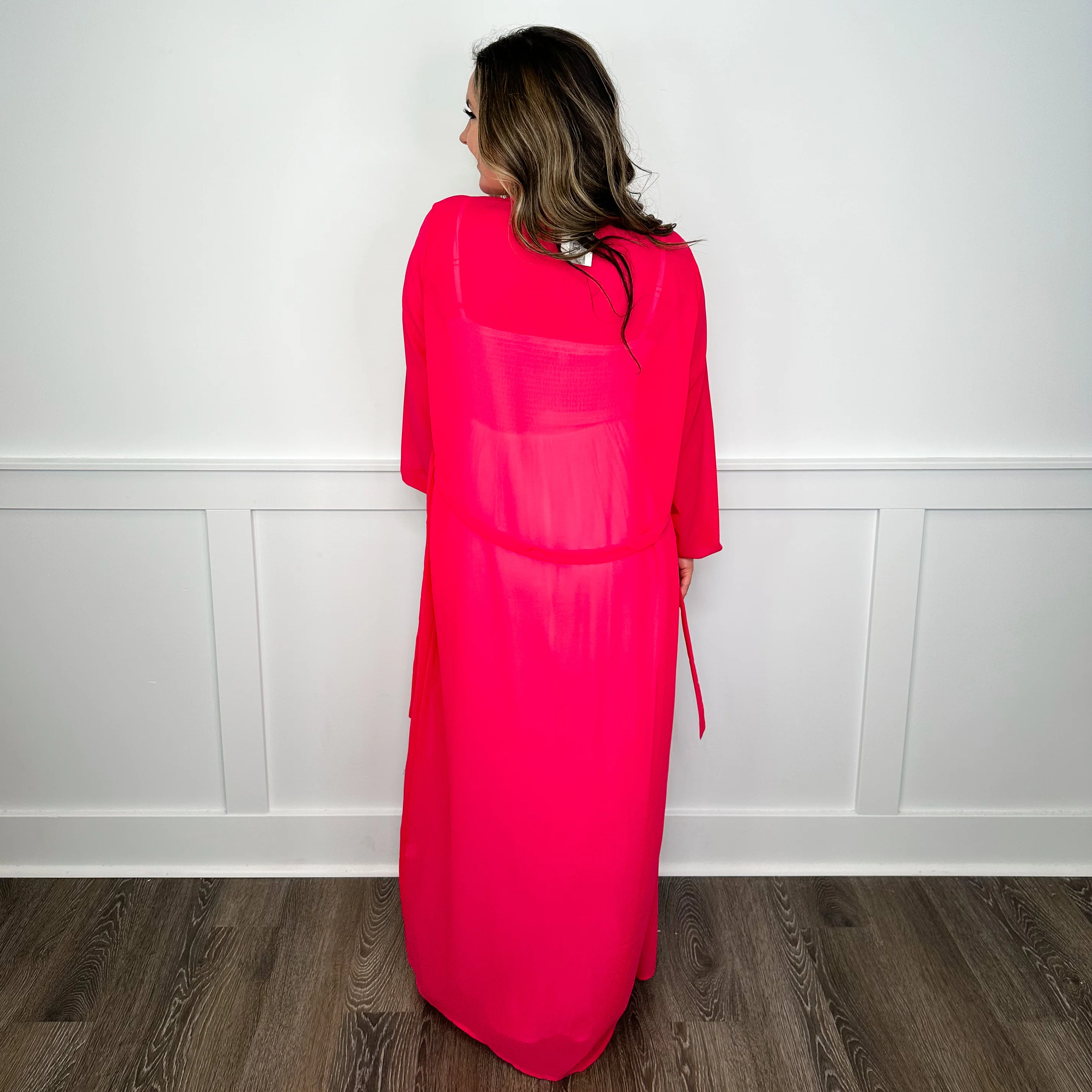 Gone Tomorrow Sheer Long Sleeve Pink Avery Mae Kimono - Image 2