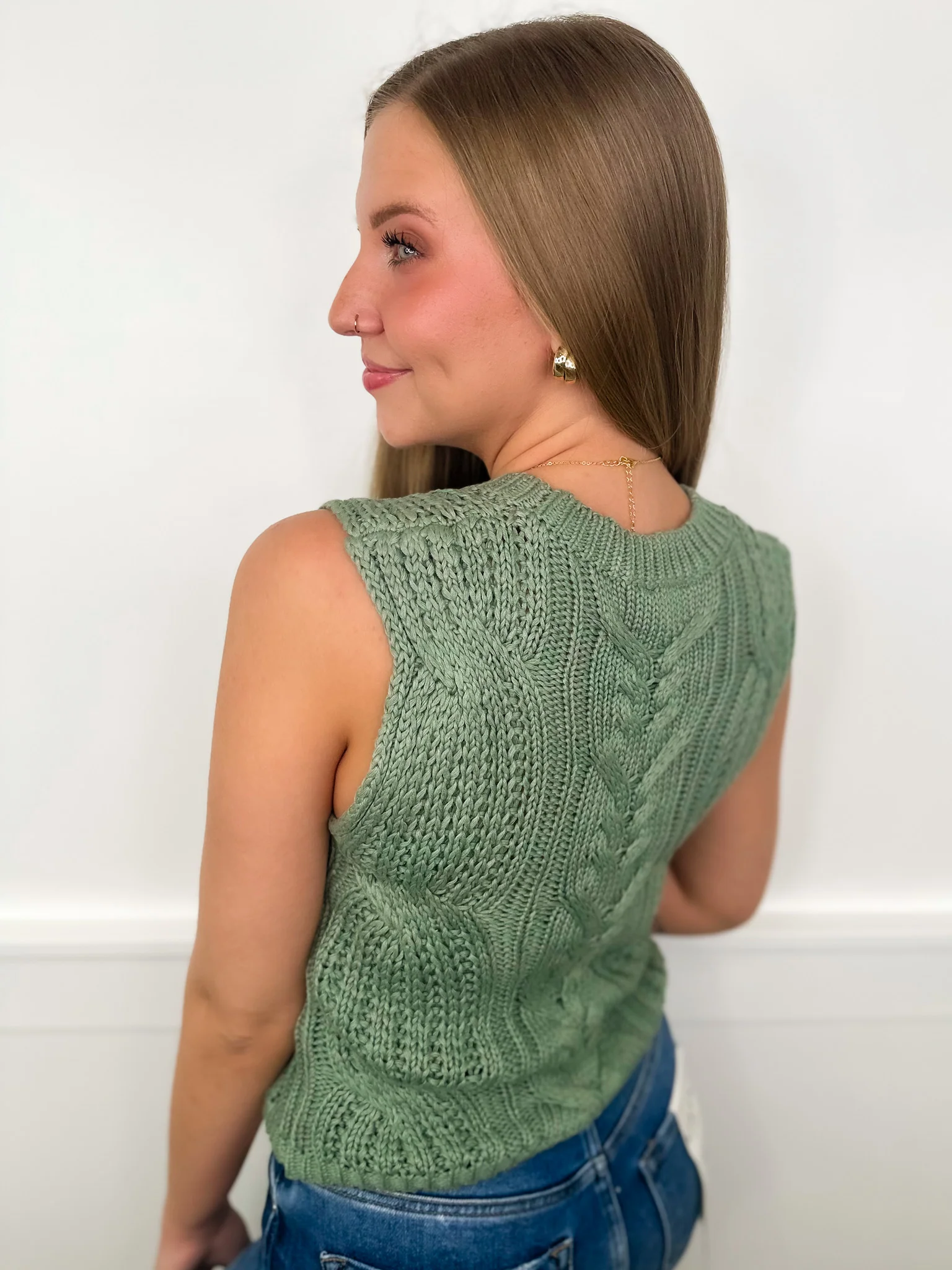 Good Catch Knit Green Avery Mae Mom Cropped Sweater Vest - Image 2