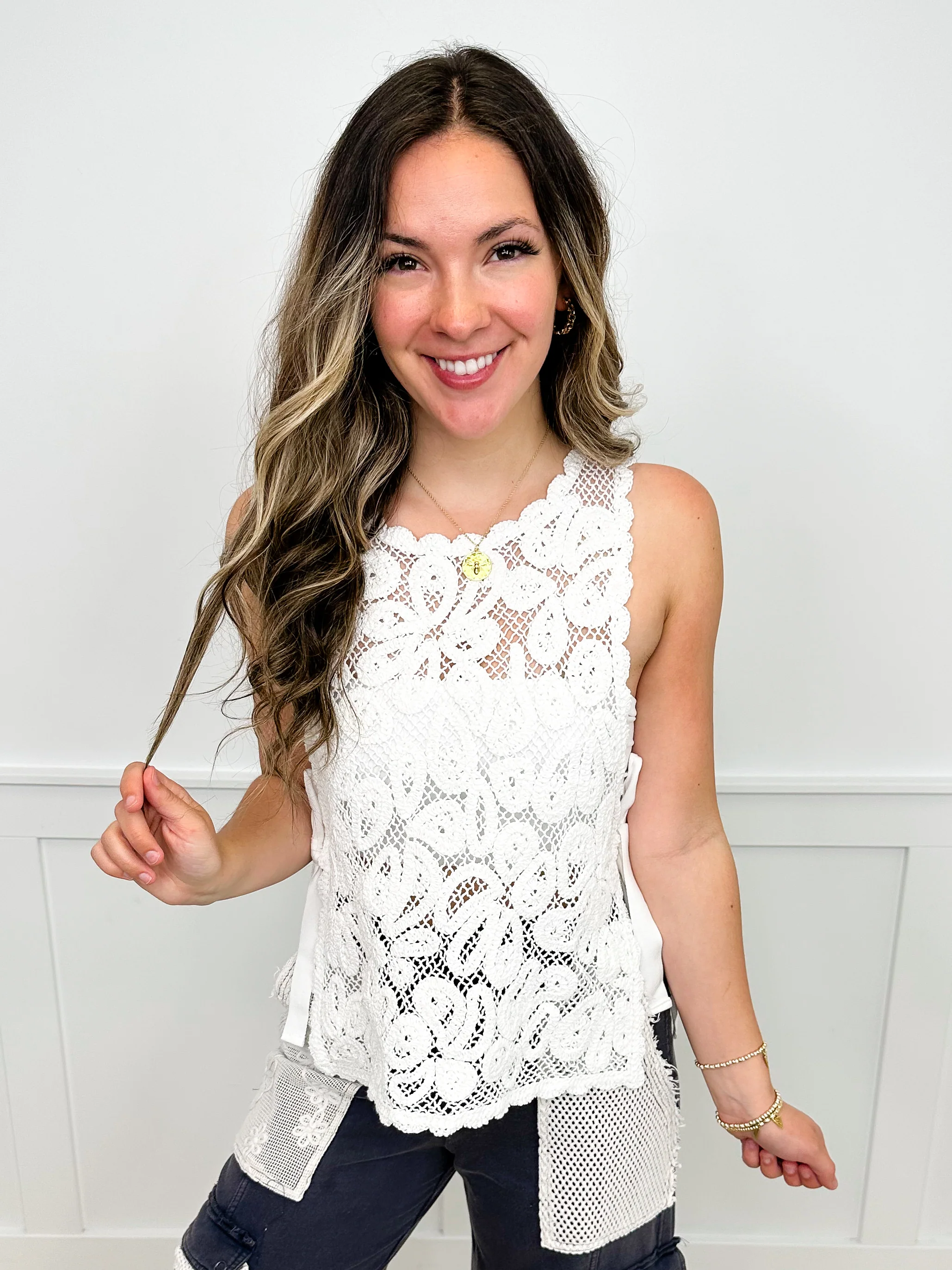 Grace Lace Cotton Blend White Avery Mae Tank Top