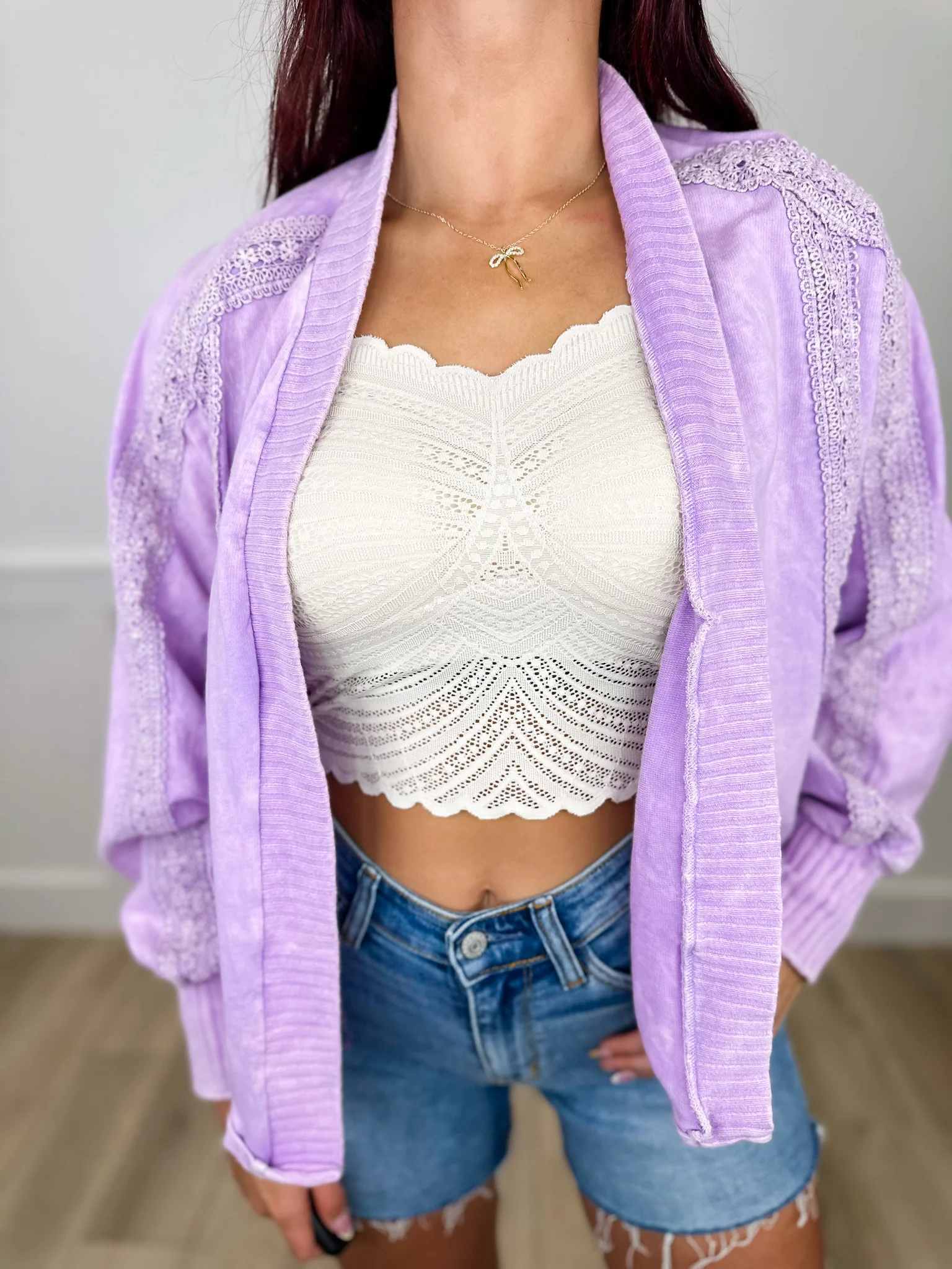 Grape Juice Garden Cotton Blend Long Sleeve Lilac Avery Mae Cardigan