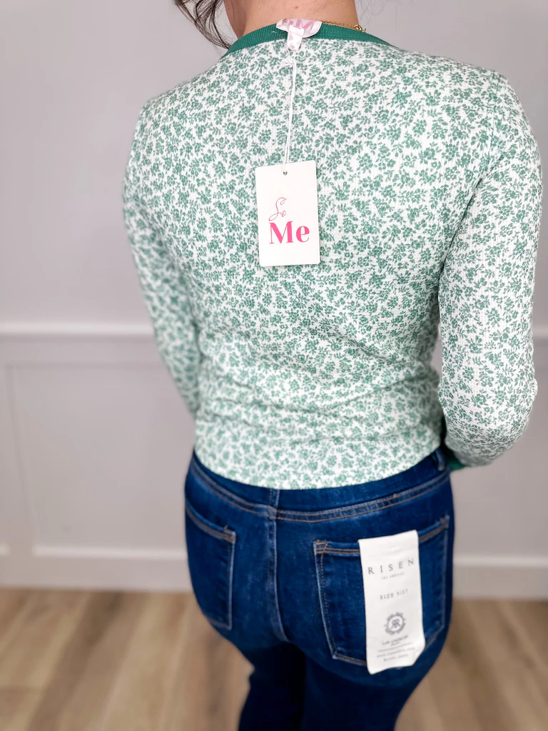 Happy Hues Cotton Blend Long Sleeve Floral Avery Mae Mom Cropped Top - Image 3