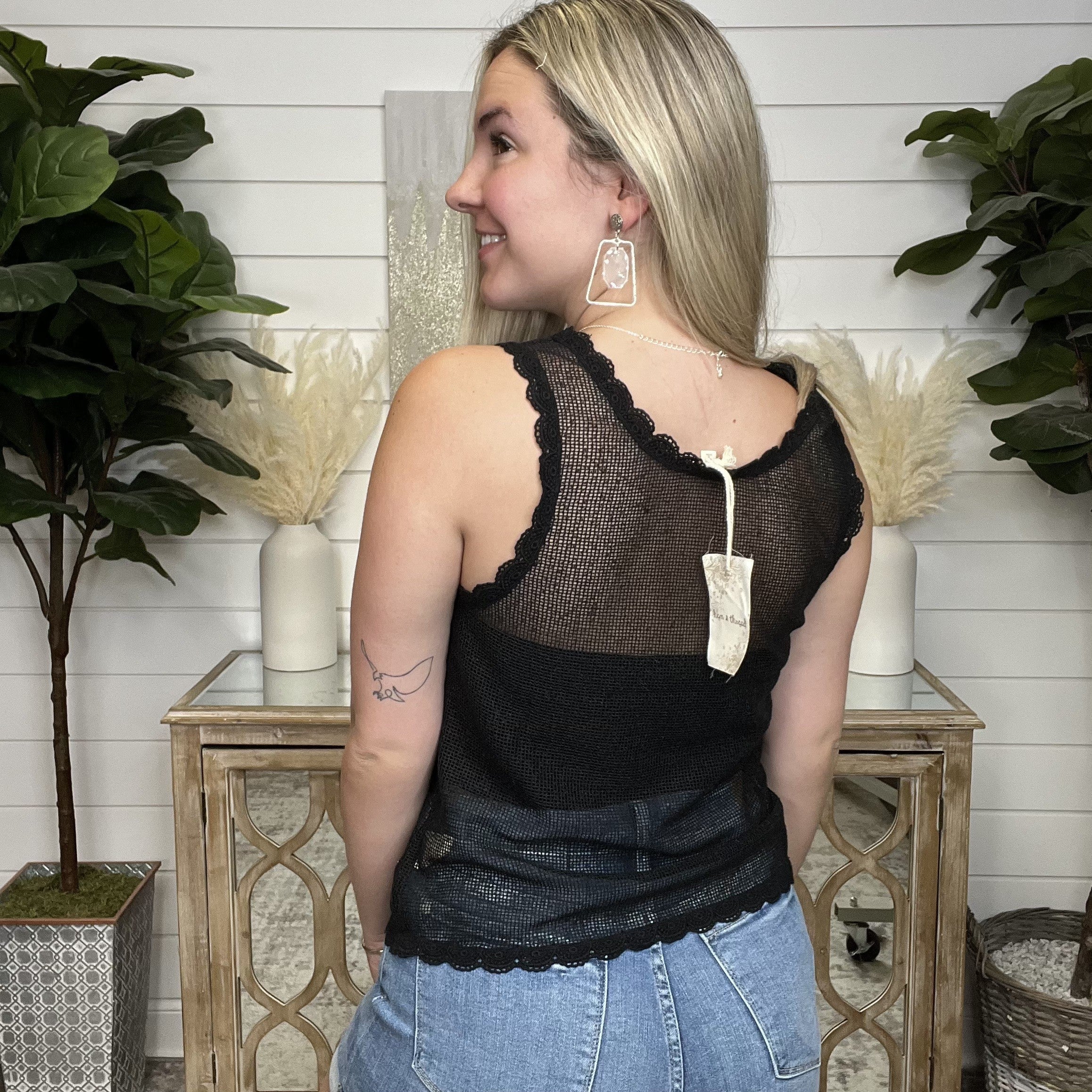 Hem & Thread Hard to Tell Sheer Mesh Black Tank Top - Image 2