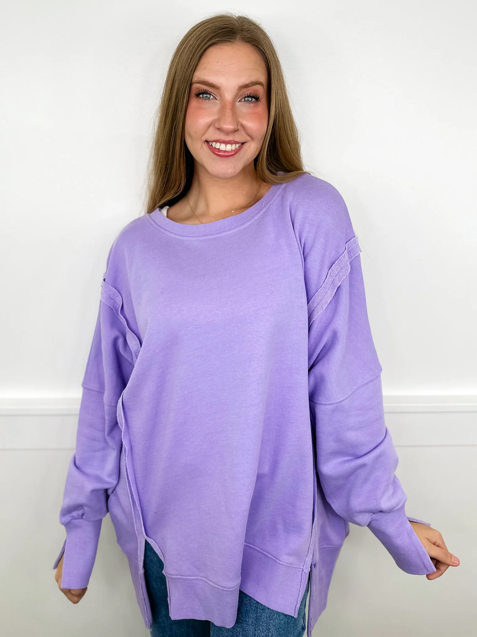 Hazy Dreams Cotton Blend Long Sleeve Purple Avery Mae Top