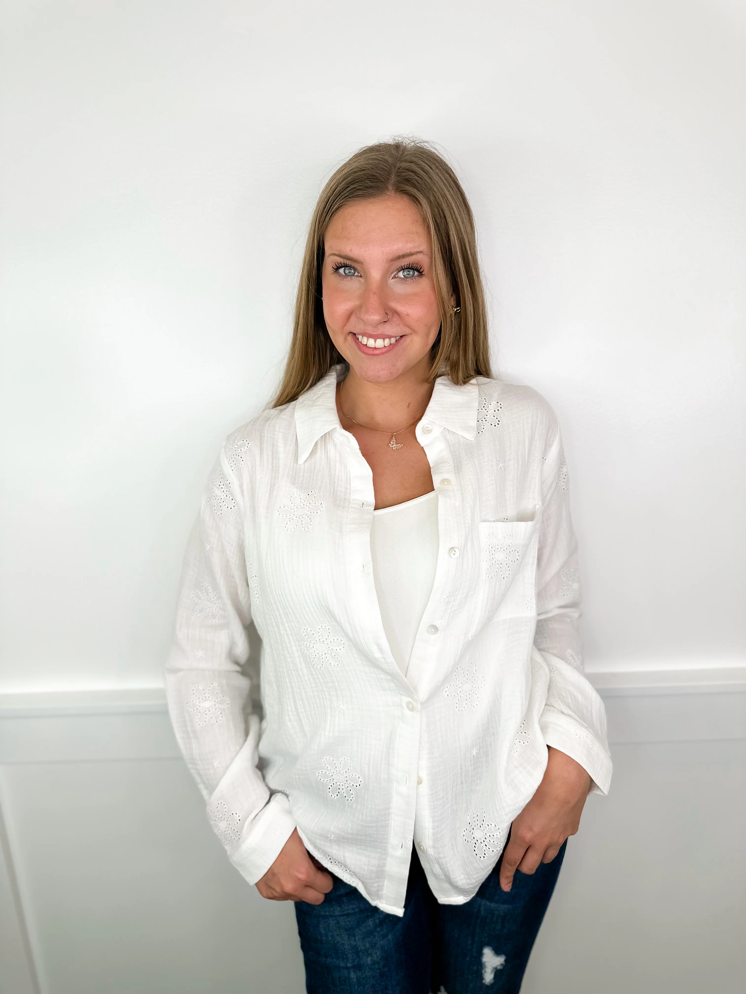 Hem & Thread Bring the Beauty Cotton Long Sleeve Button Up Top - 2 colors! - Image 2
