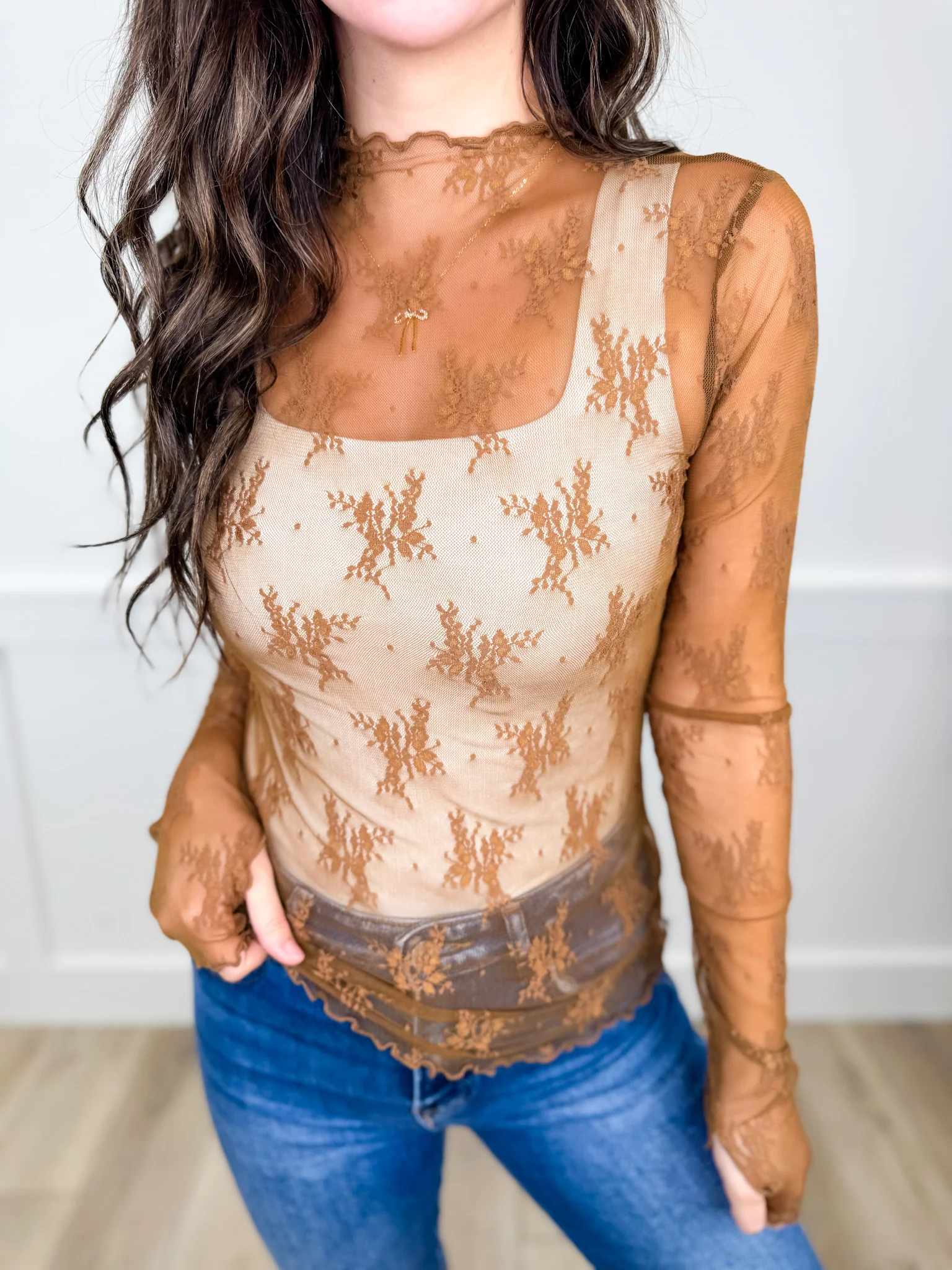 Hem & Thread Delicately Beautiful Sheer Mesh Long Sleeve Top - 2 colors! - Image 3