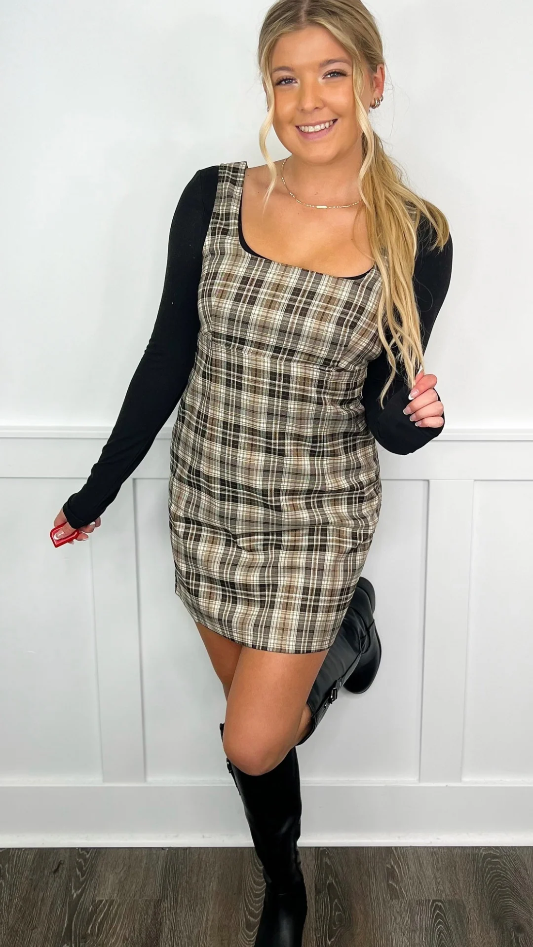 Hem & Thread Evening Night Plaid Dress - Image 3