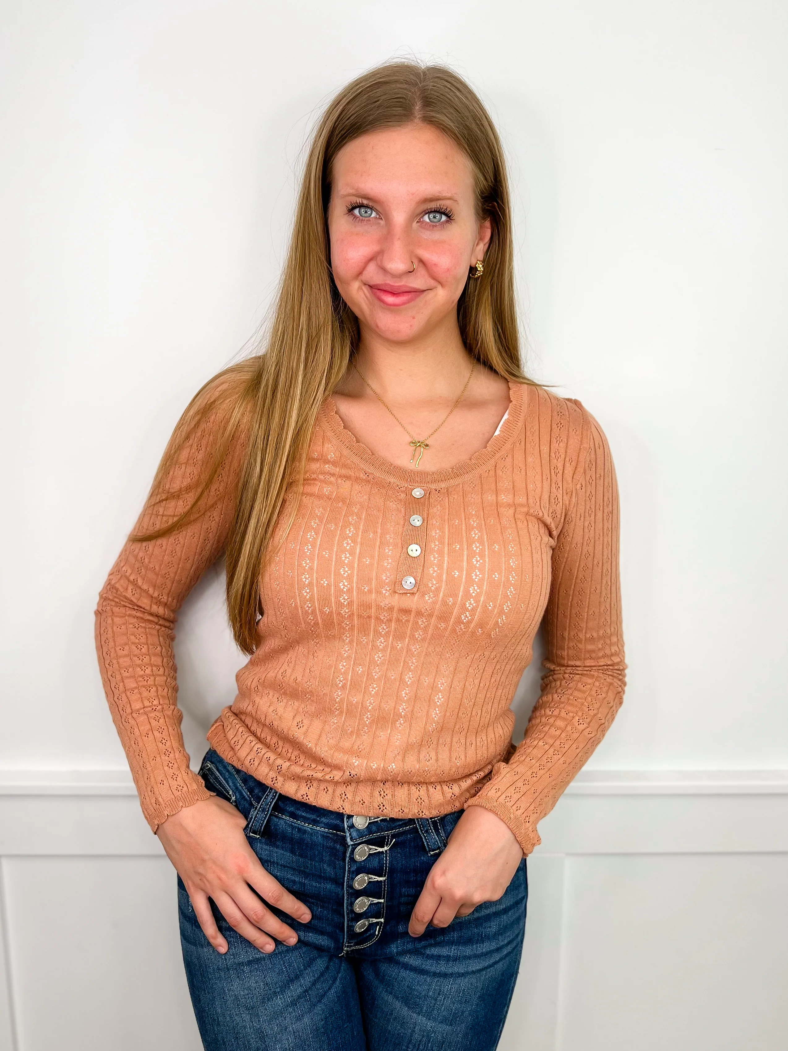 Hem & Thread Living For the Fame Cotton Long Sleeve Clay Top