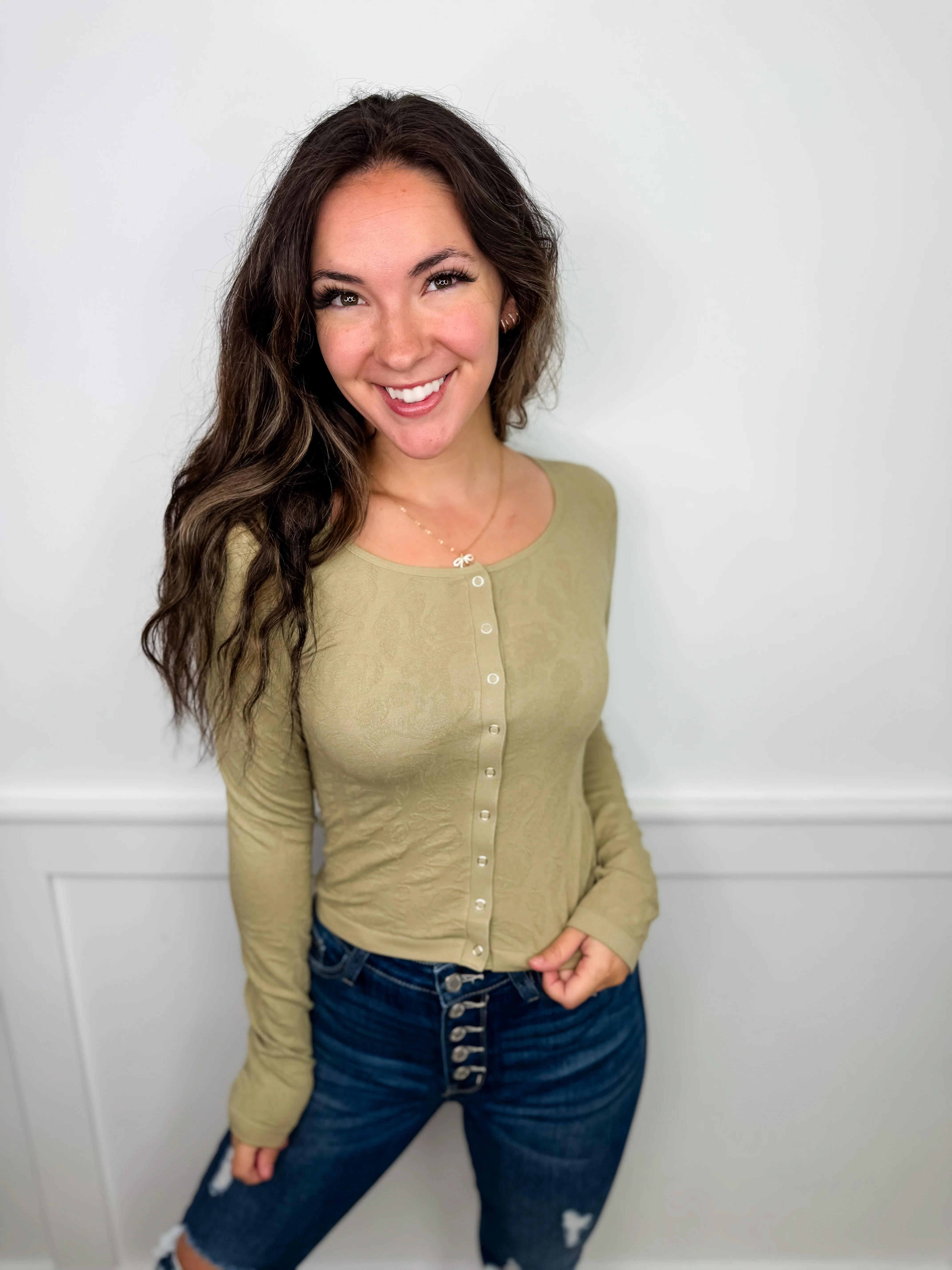 Hem & Thread On Some Level Long Sleeve Mom Cropped Button Up Top - 3 colors! - Image 3