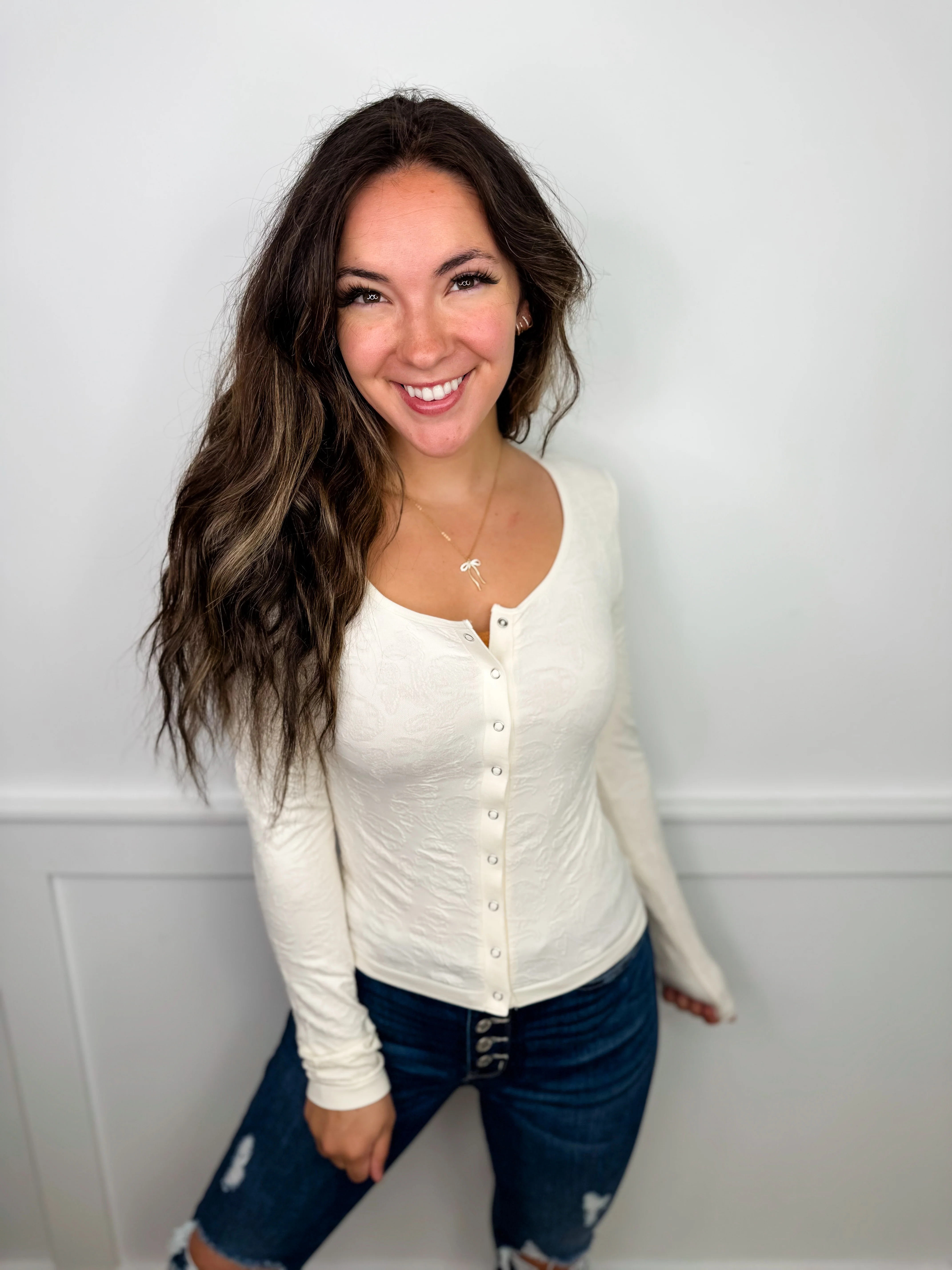 Hem & Thread On Some Level Long Sleeve Mom Cropped Button Up Top - 3 colors! - Image 4