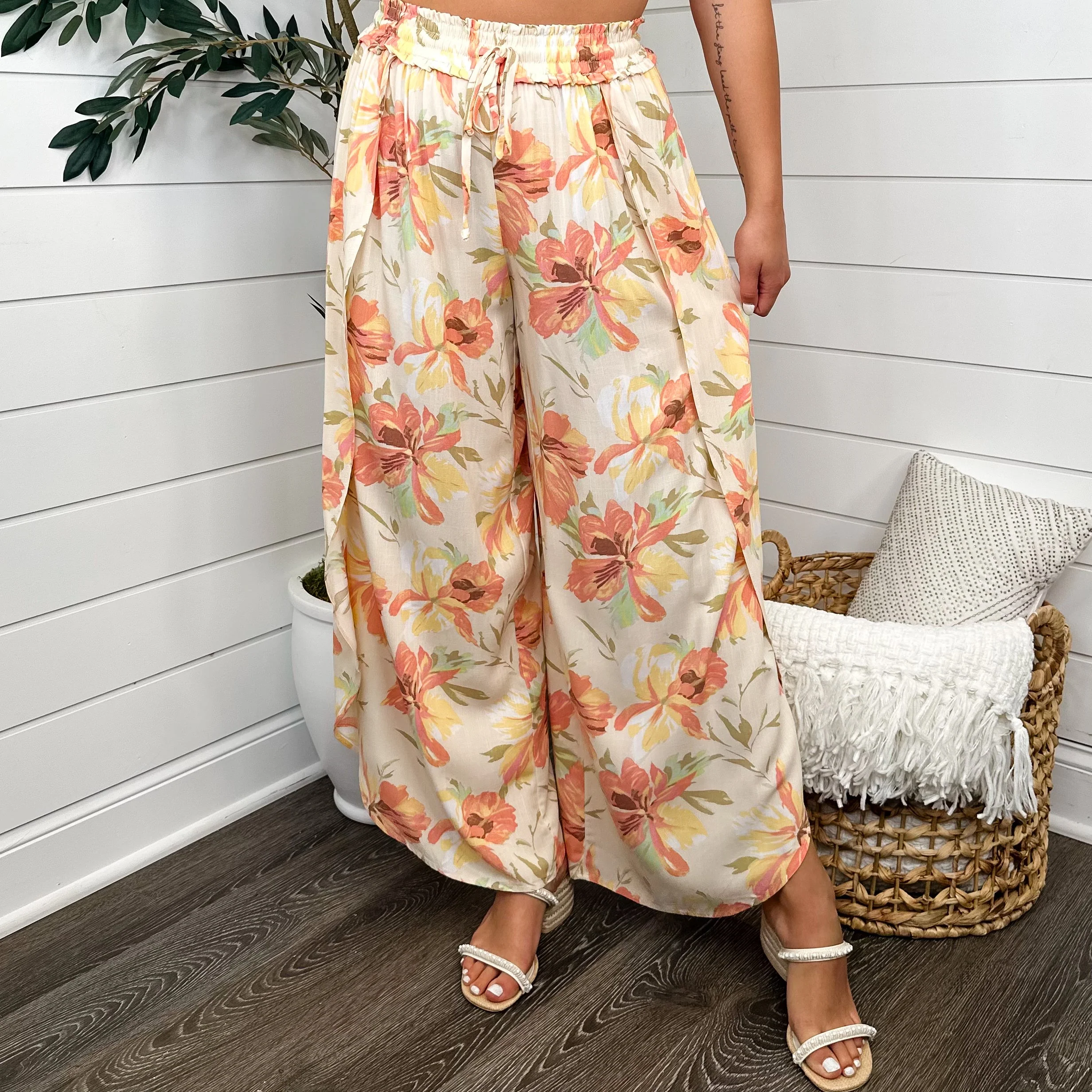 Hem & Thread Saying Aloha High-Rise Cream Bottoms - Image 2