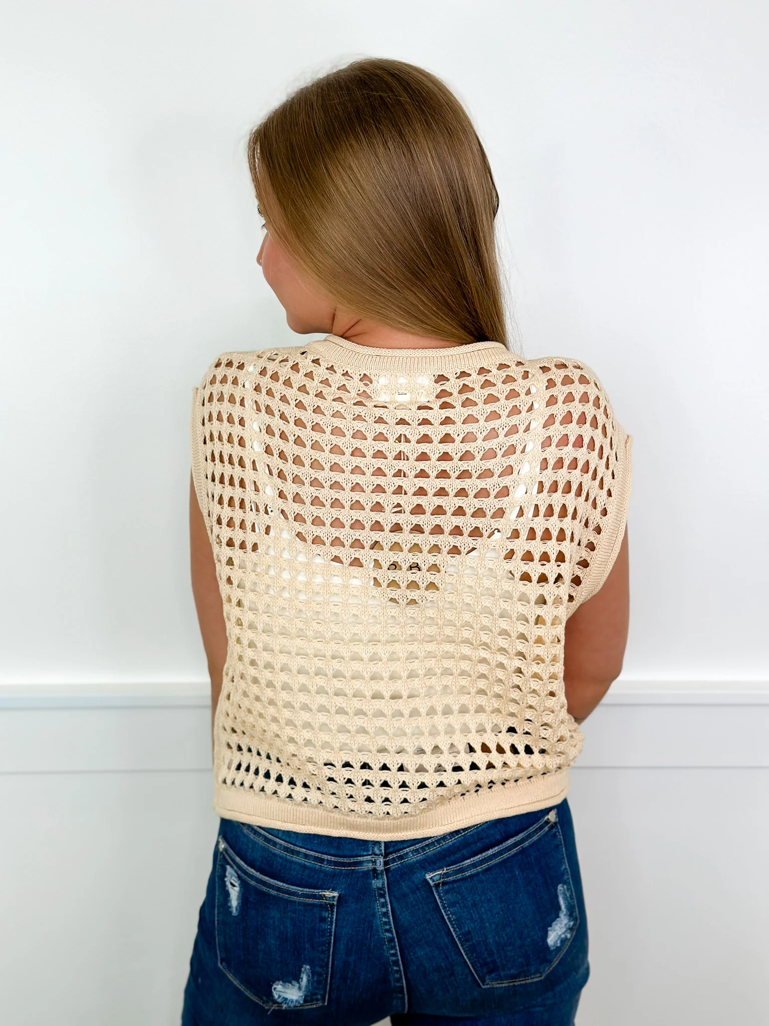 Here I Come Knit Cap Sleeve Cream Avery Mae Mom Cropped Top - Image 2