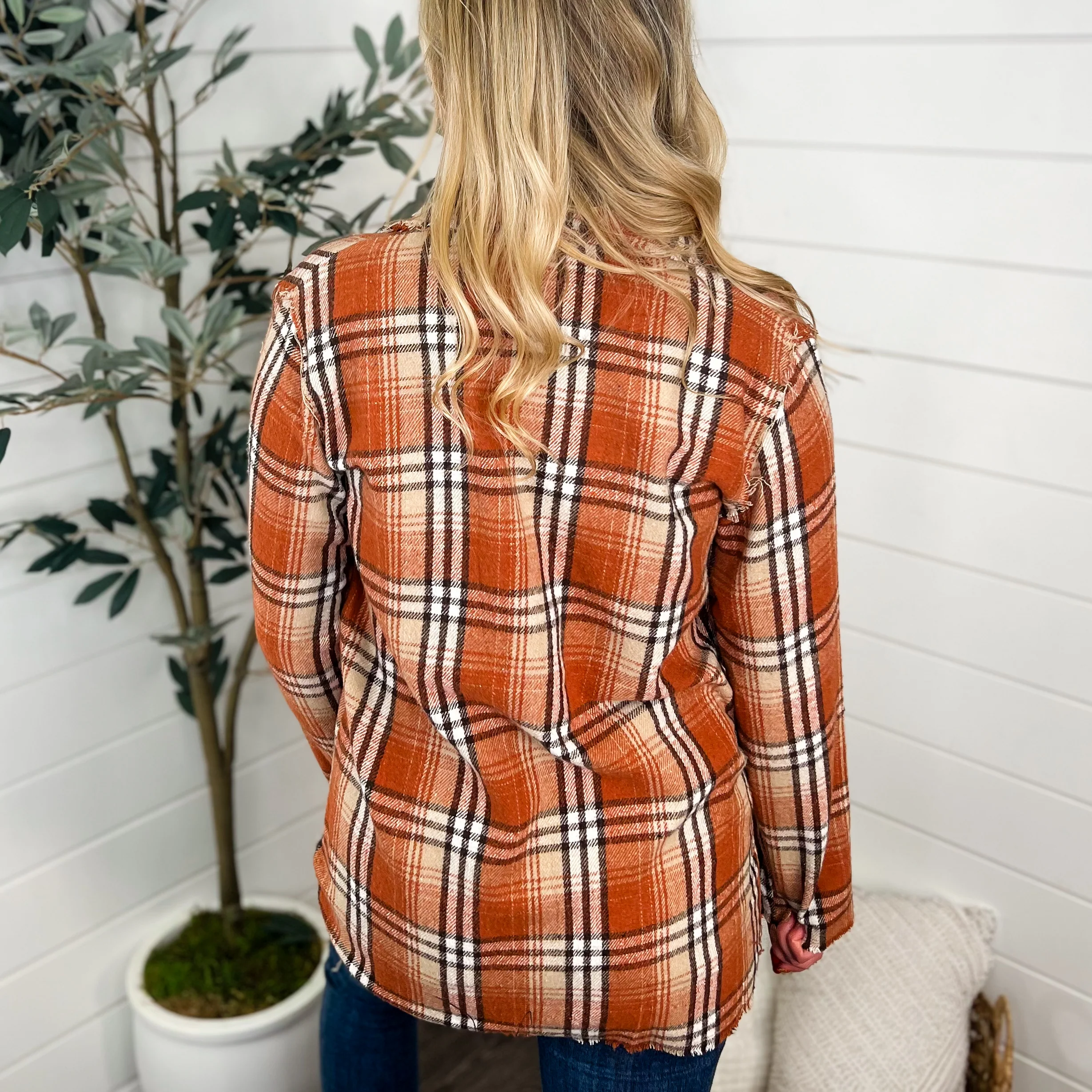 Hold on a Second Plaid Long Sleeve Orange Avery Mae Blazer - Image 2