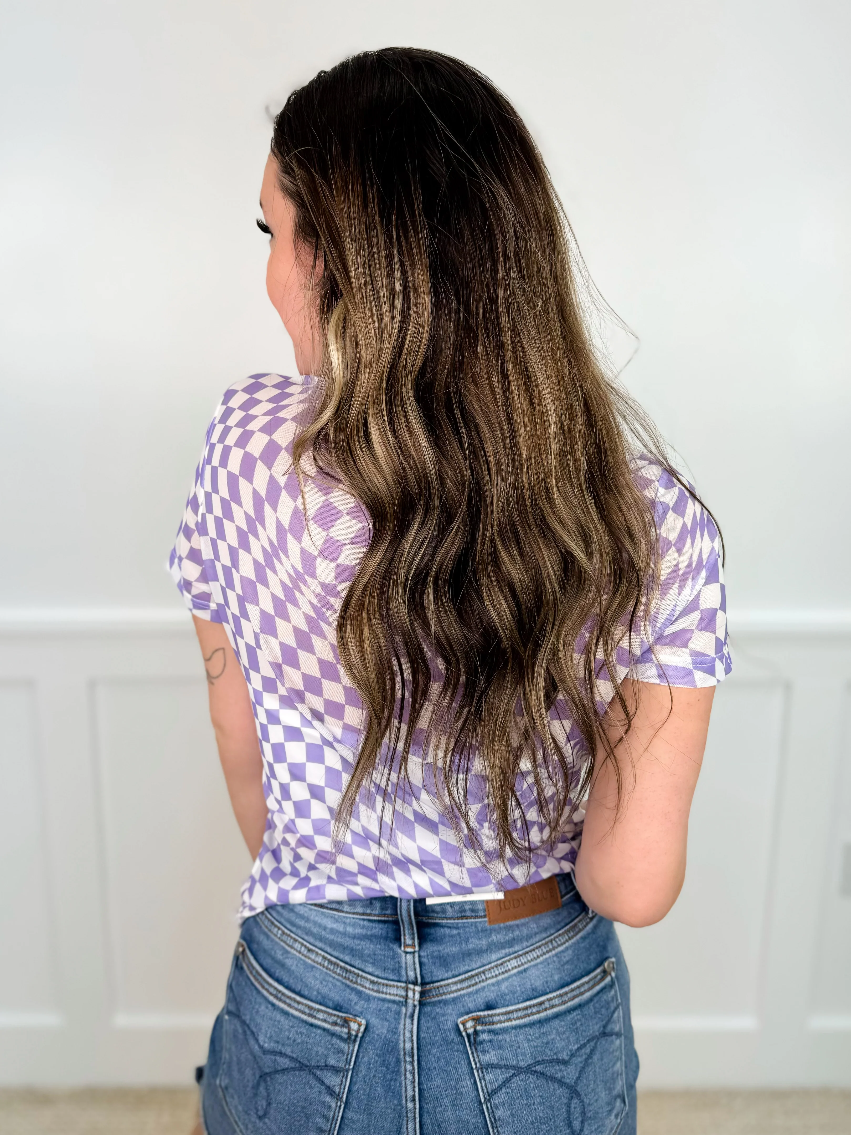 Hold Onto That Feeling Sheer Mesh Short Sleeve Checkered Avery Mae Top - 4 colors! - Image 2
