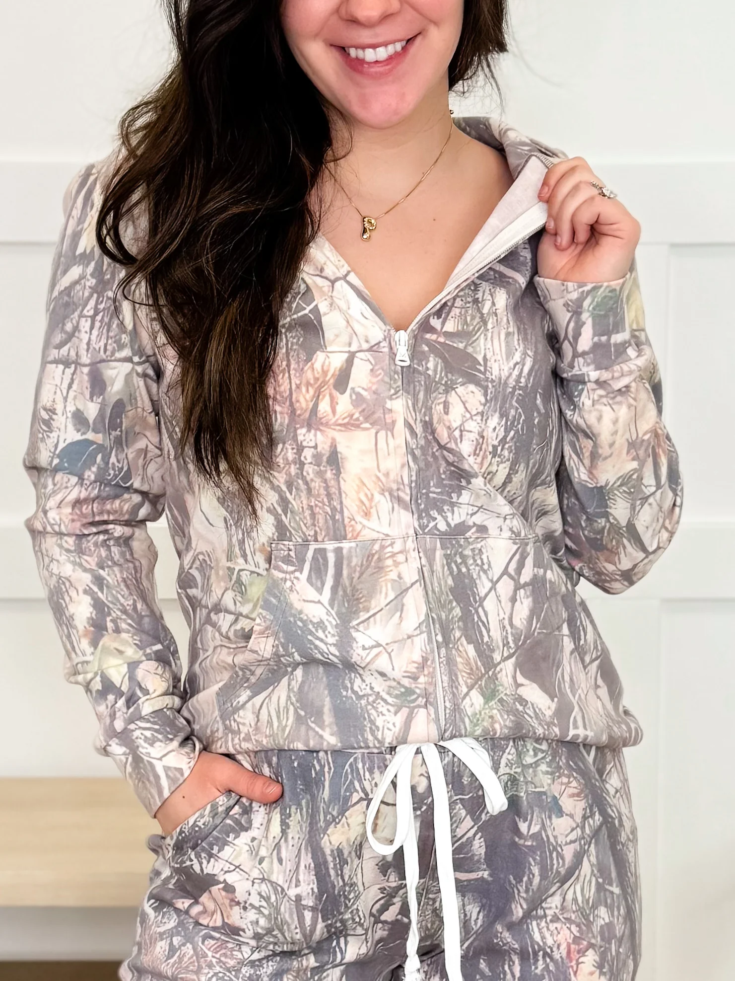 Holding on Cotton Blend Long Sleeve Camo Avery Mae Zip Up Hooded Sweatshirt
