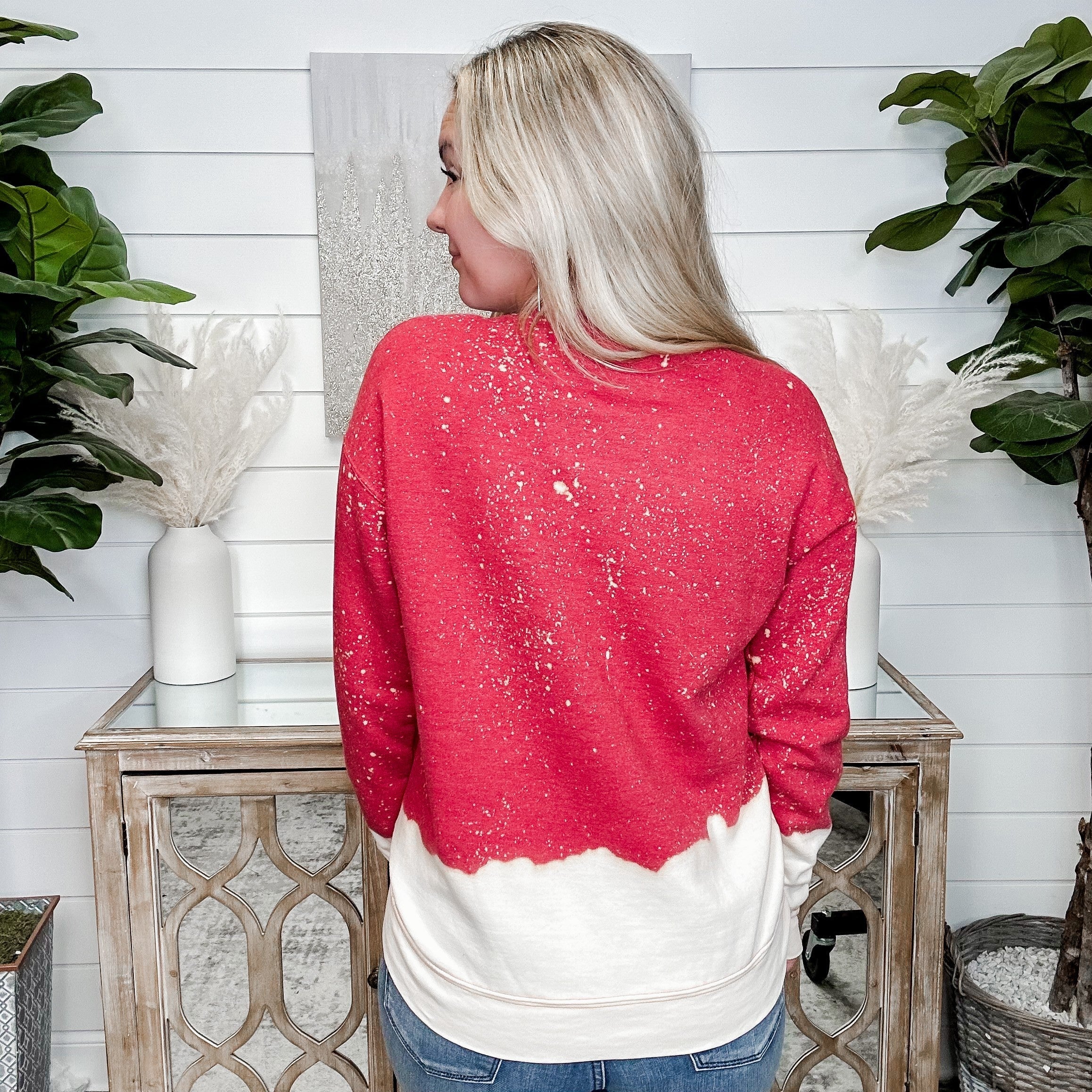 Holly Jolly Cotton Blend Bleached Long Sleeve Red Avery Mae Graphic Crewneck Sweatshirt - Image 4