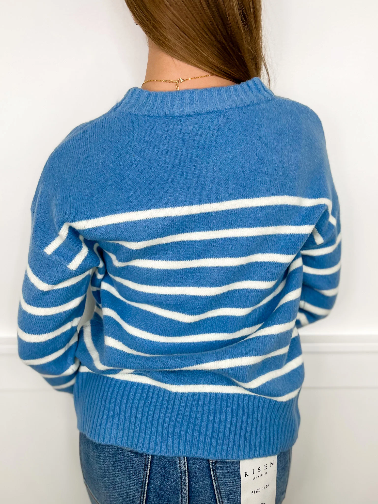 I Must Go Knit Long Sleeve Blue Avery Mae Sweater Top - Image 2