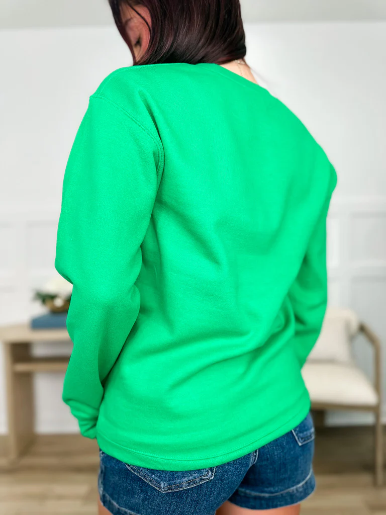 I Need a Drink Cotton Blend Long Sleeve Green Avery Mae Graphic Crewneck Sweatshirt - Image 2