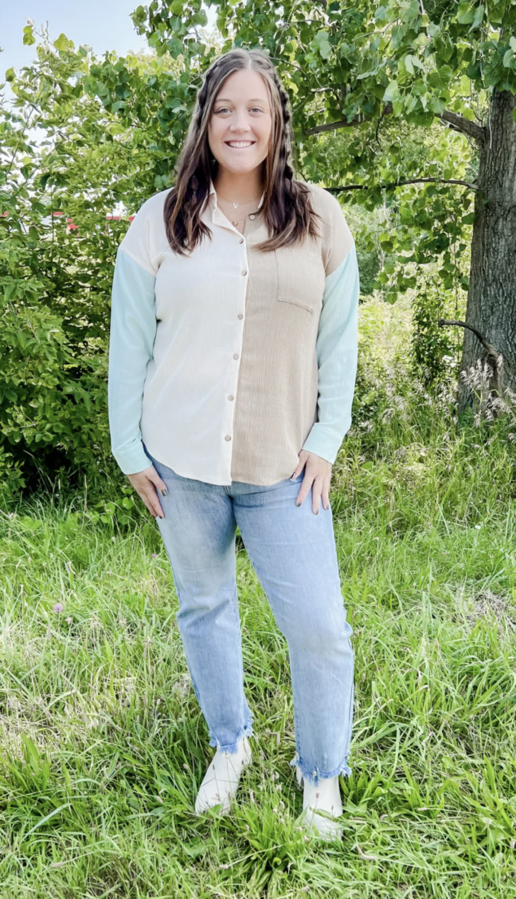 If You're Willing Color Block Button Up Top - Image 2