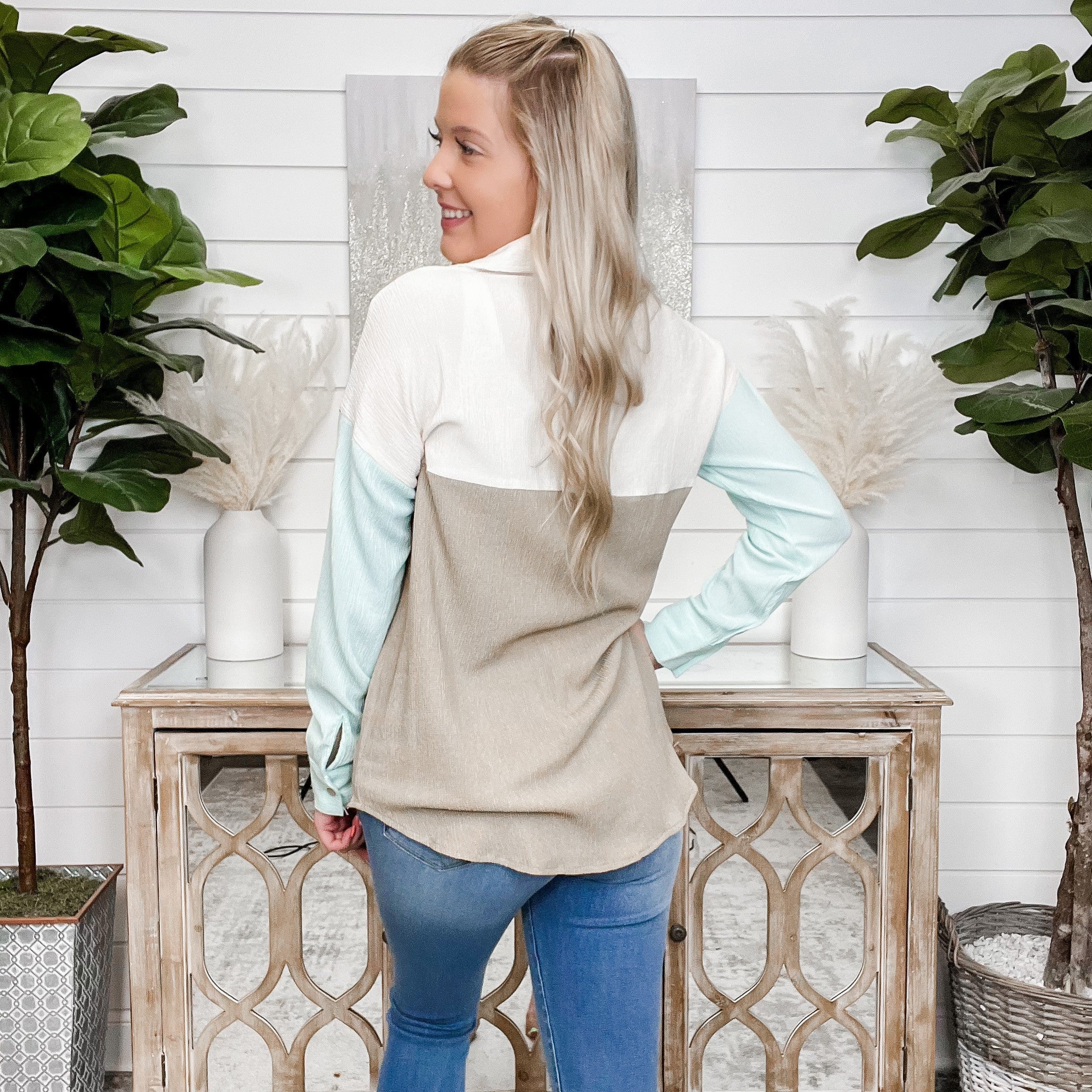 If You're Willing Color Block Button Up Top - Image 3