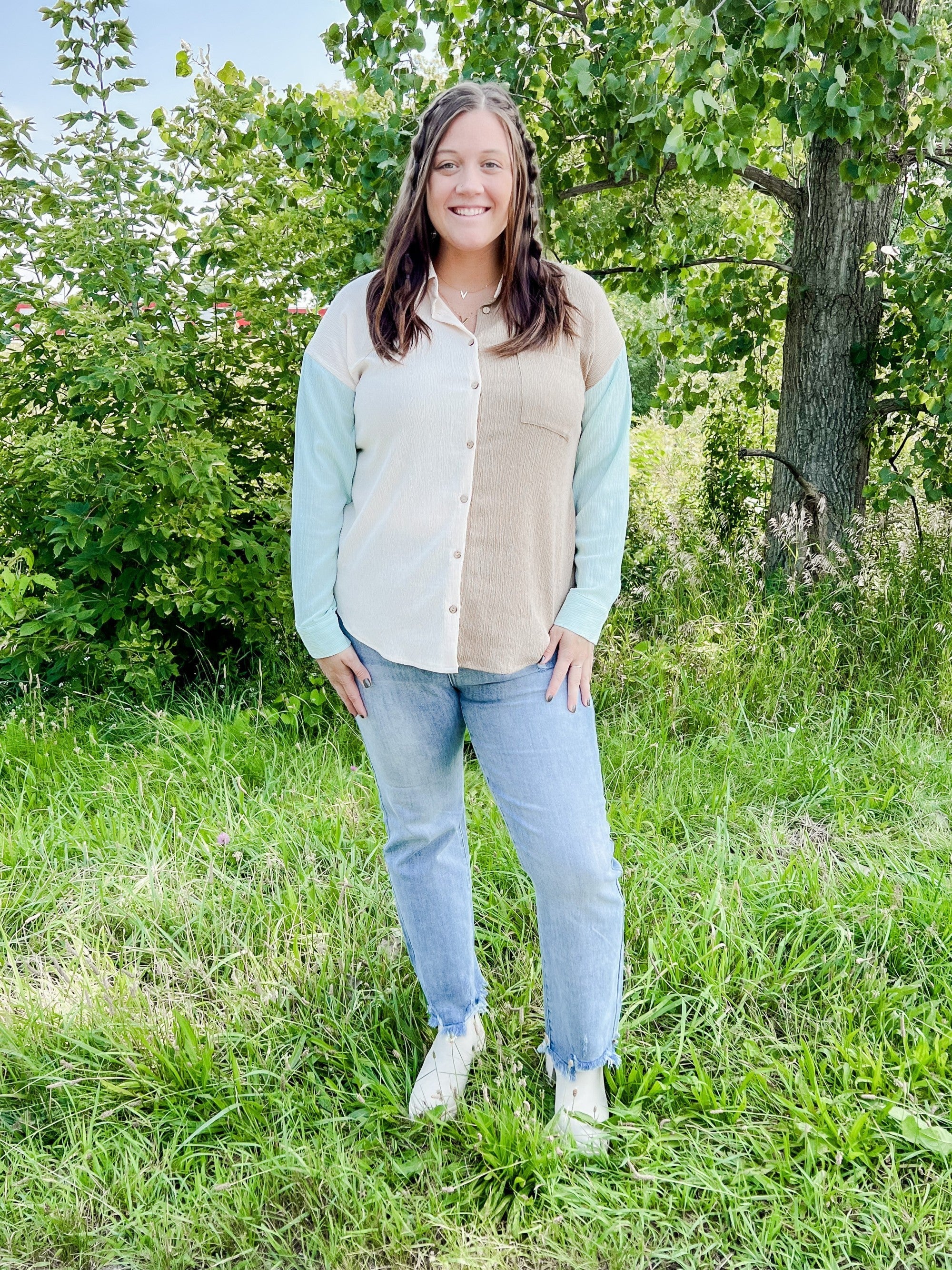 If You're Willing Color Block Button Up Top - Image 4