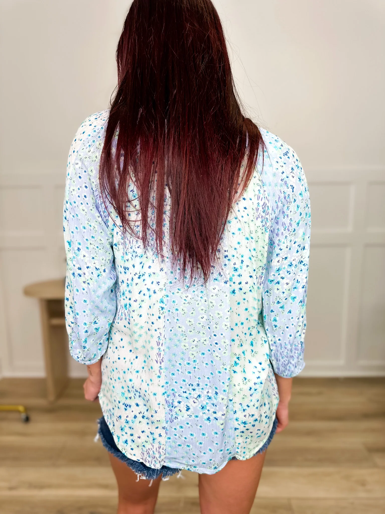 I'm Going Too Rayon 3/4 Sleeve Blue Avery Mae Top - Image 2
