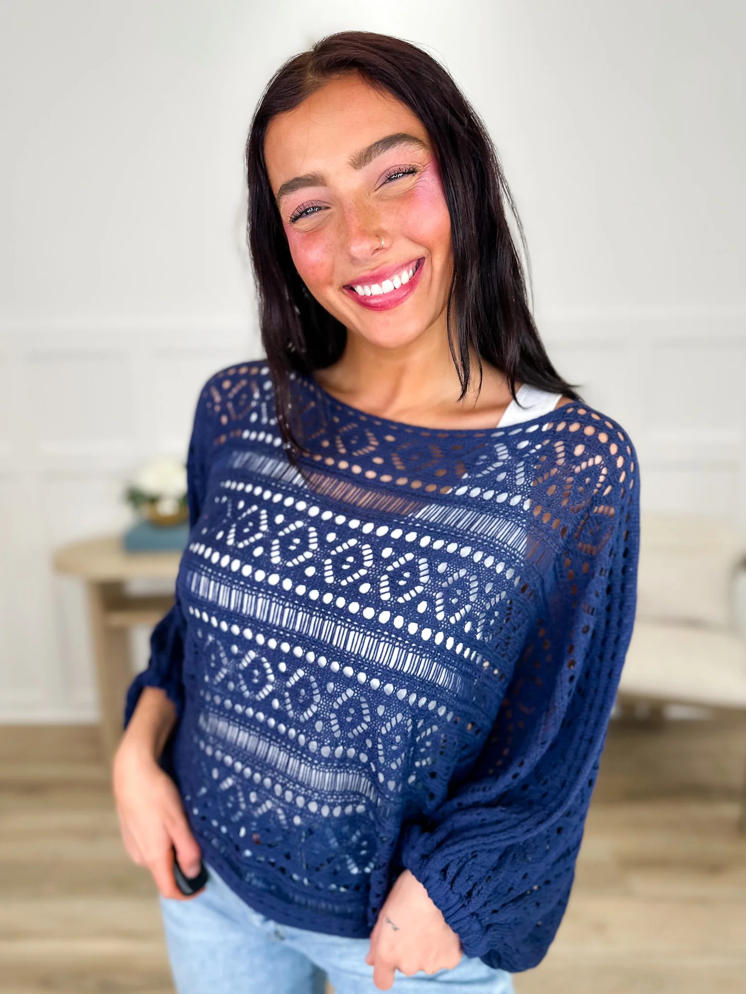 I'm Moving On Knit 3/4 Sleeve Blue Avery Mae Top
