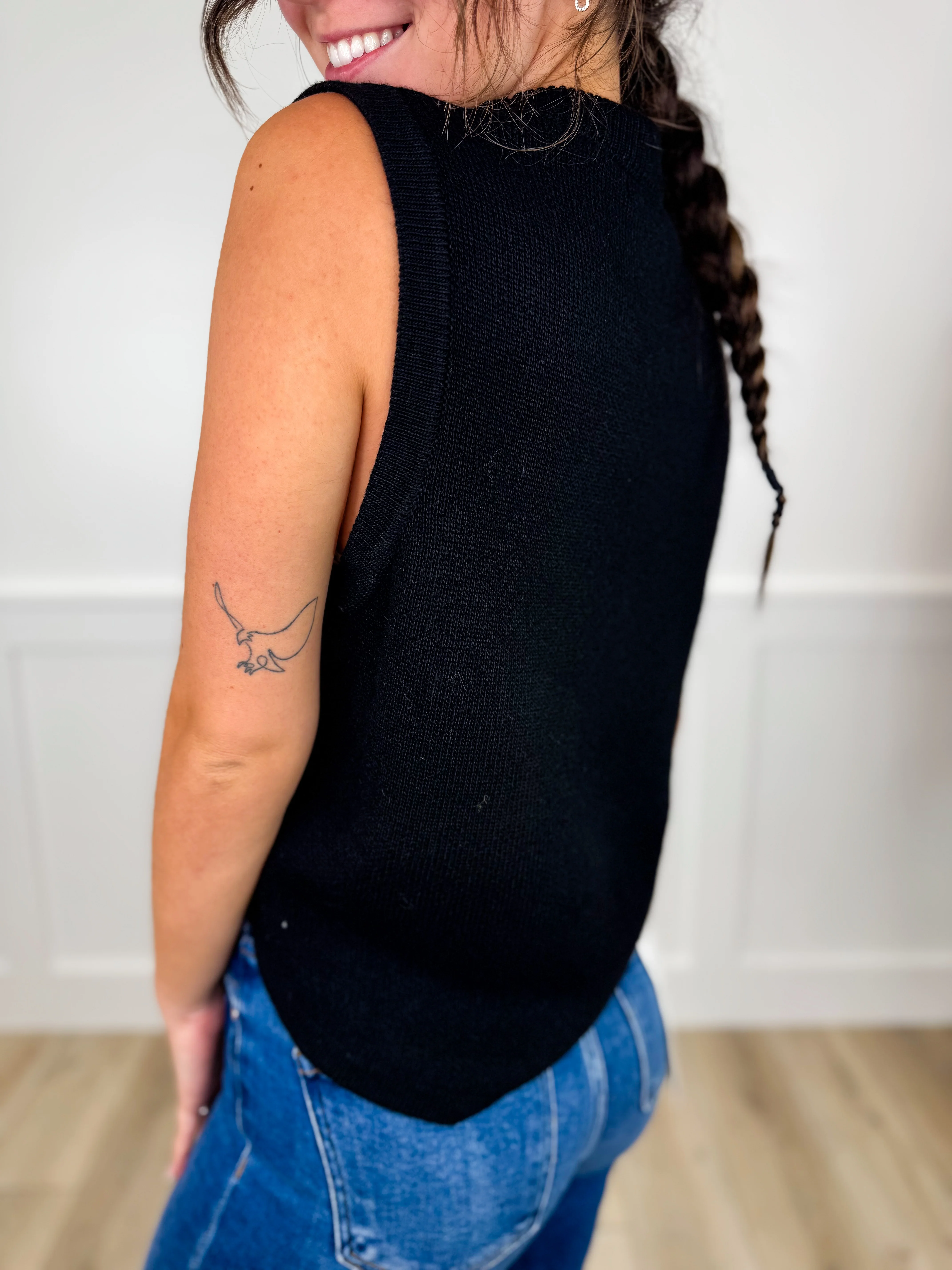 In Real Time Knit Black Avery Mae Mom Cropped Top - Image 2