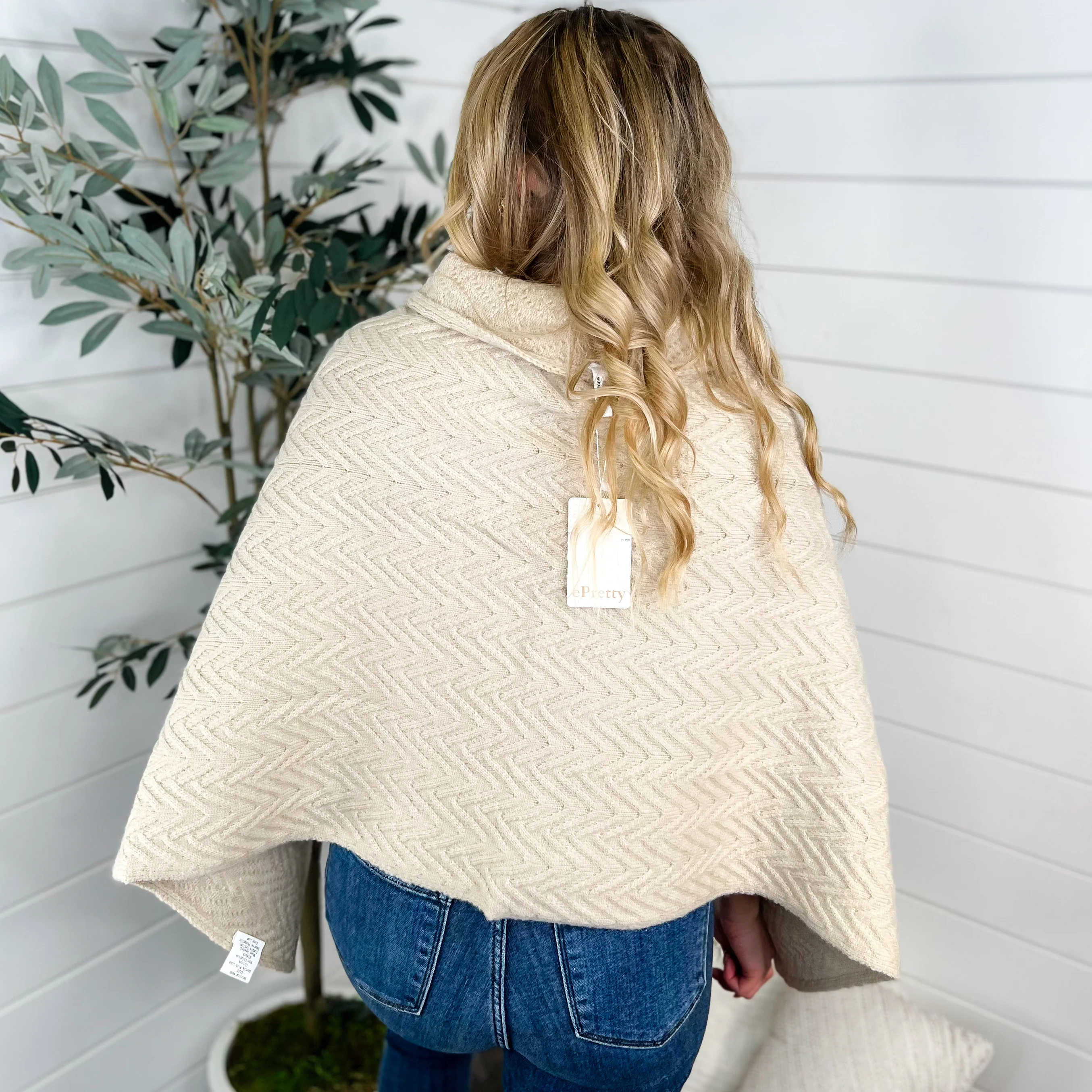 In the Background Knit Beige Avery Mae Poncho Top - Image 2