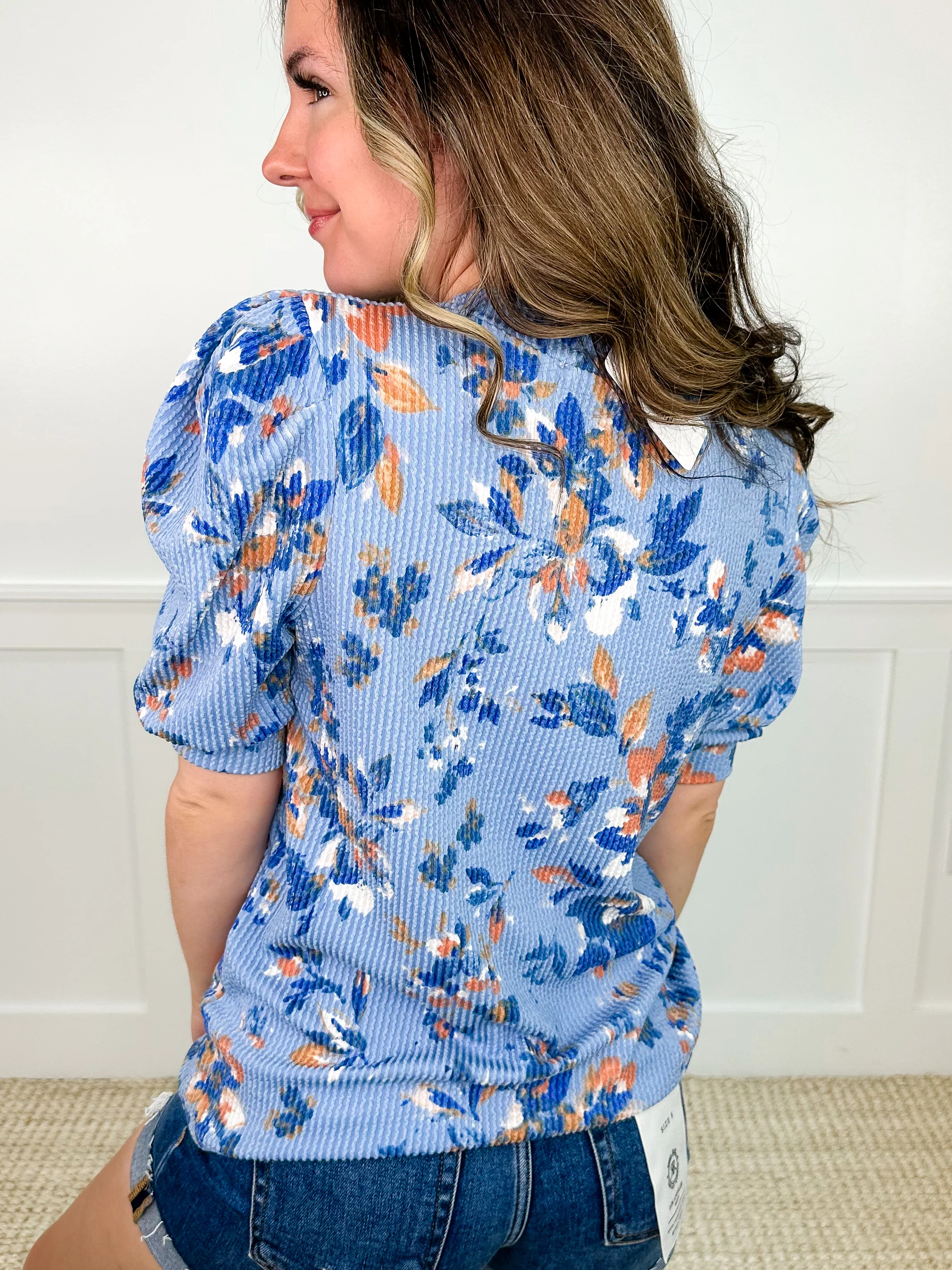 In the Crowd Ribbed Short Sleeve Blue Avery Mae Top - Image 2