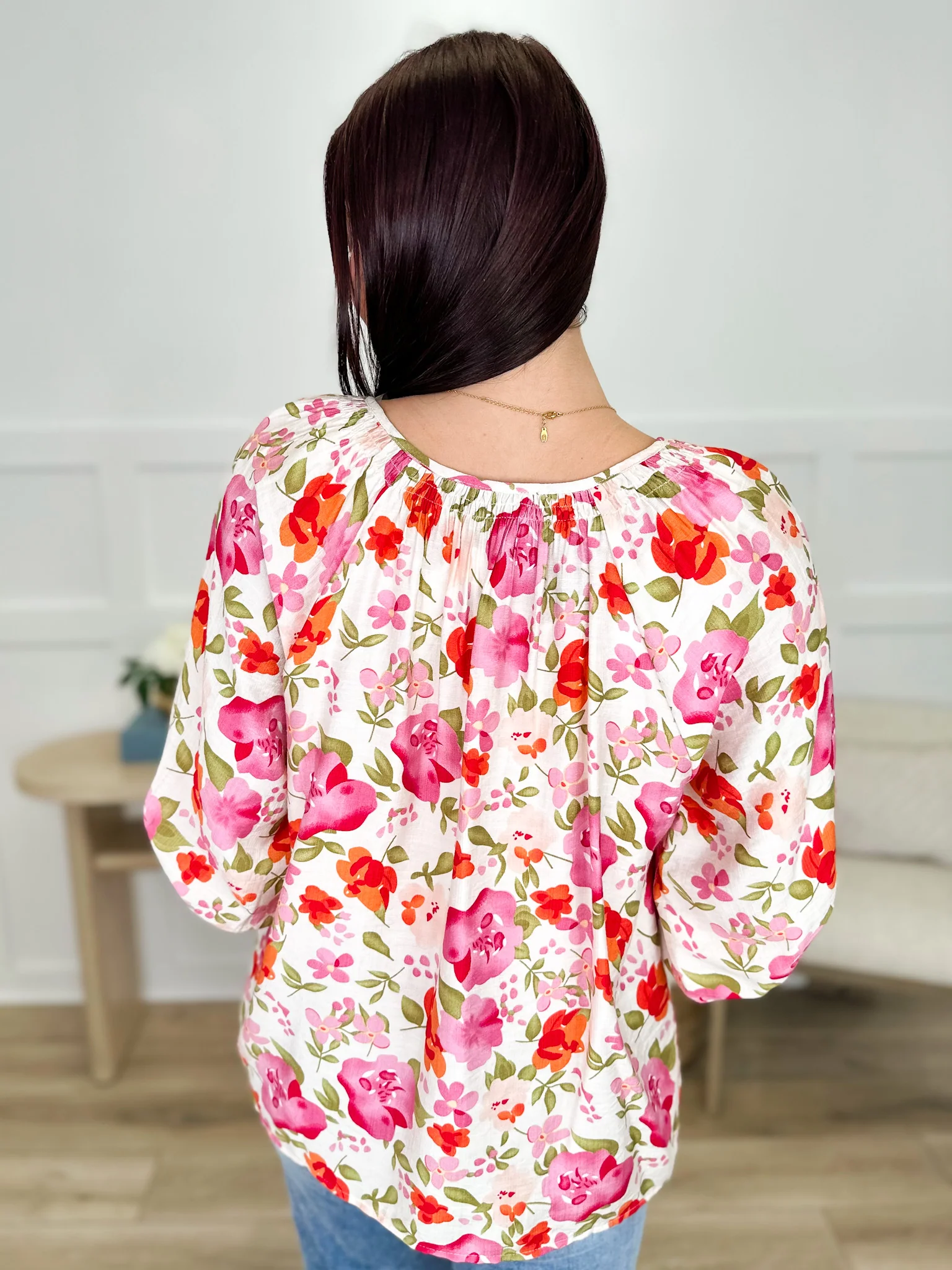In Your Free Time Rayon Blend 3/4 Sleeve Cream Avery Mae Button Up Top - Image 2