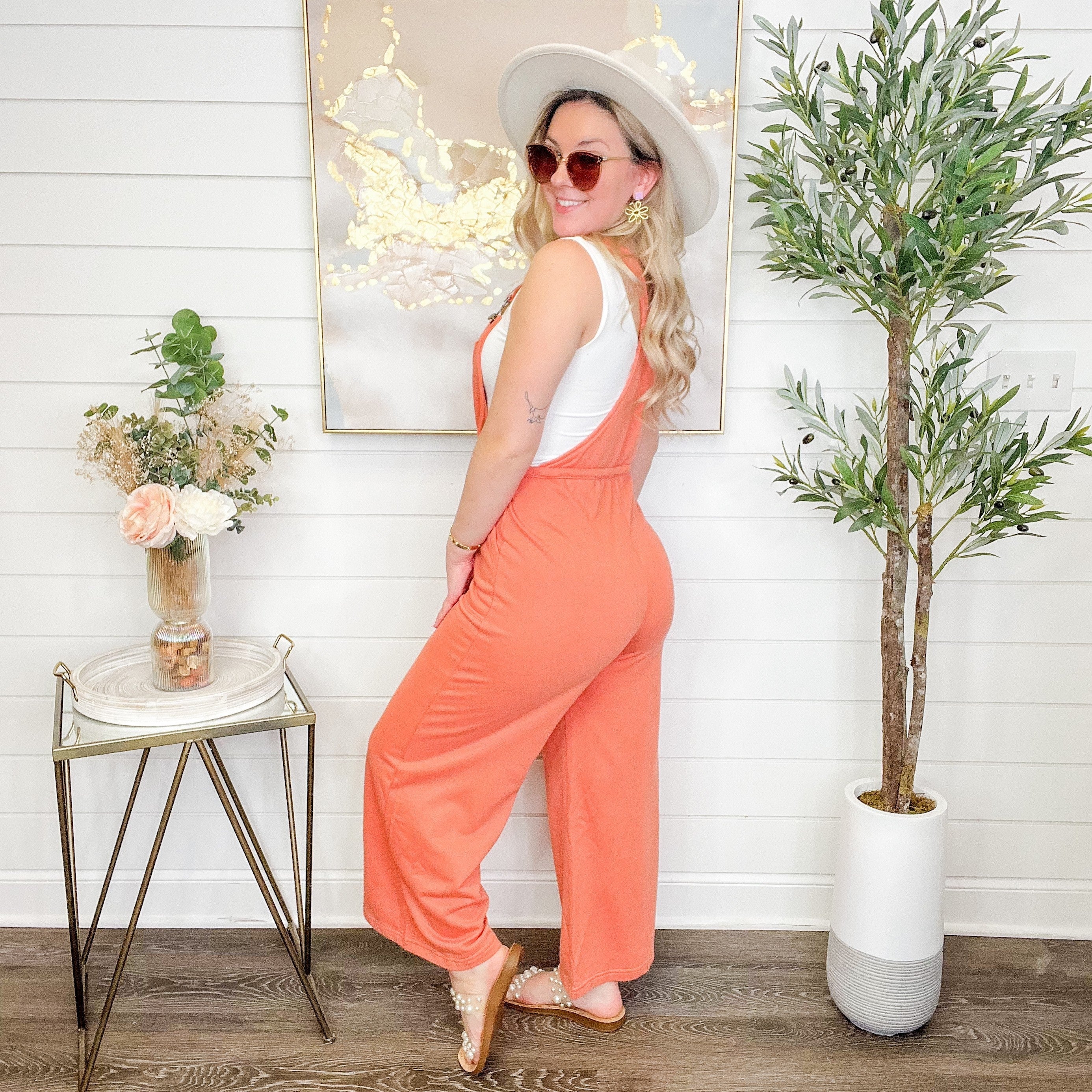 It's Groovy Cotton Blend Peach Overalls - Image 3