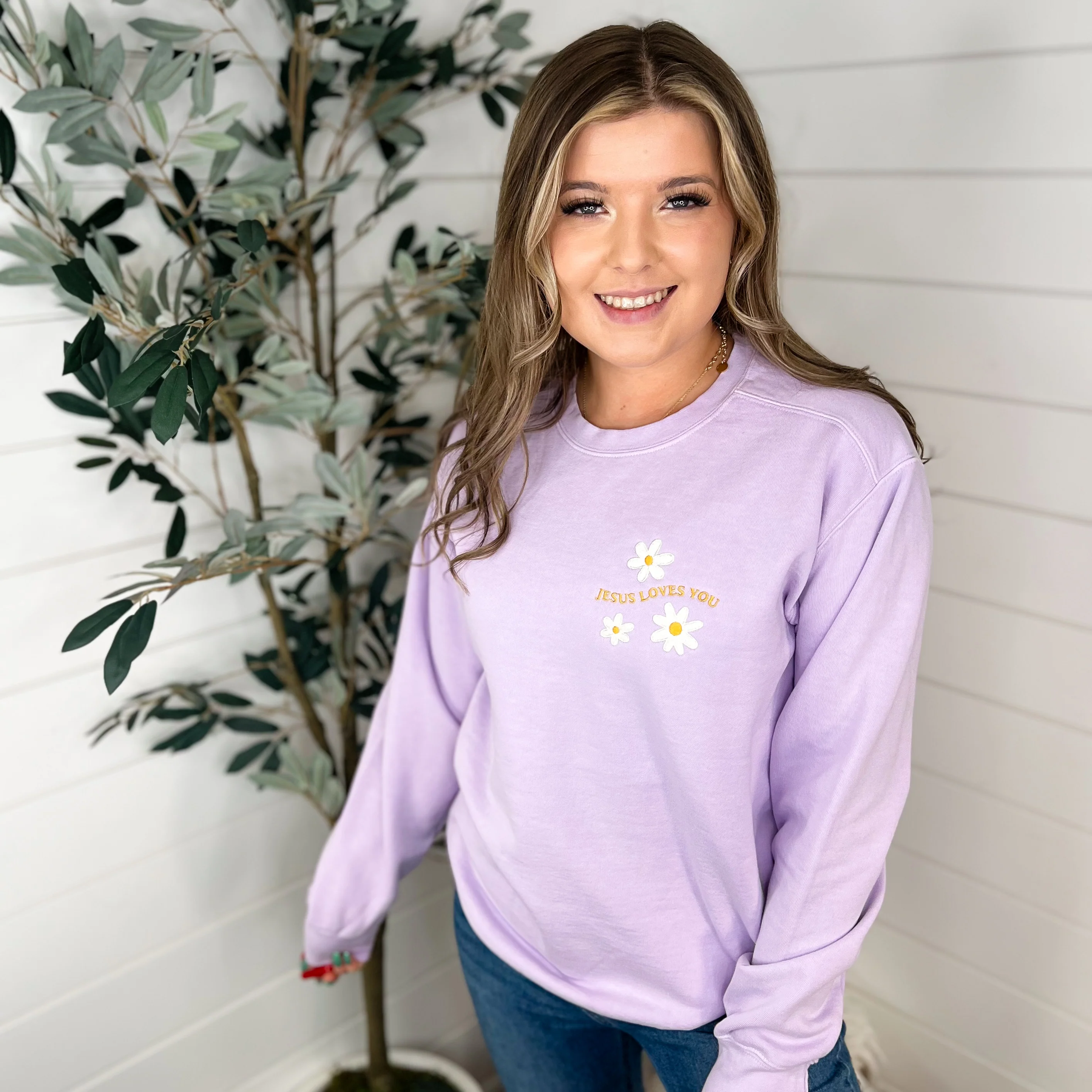Jesus Loves You Cotton Blend Long Sleeve Avery Mae Graphic Crewneck Sweatshirt - 4 colors! - Image 6