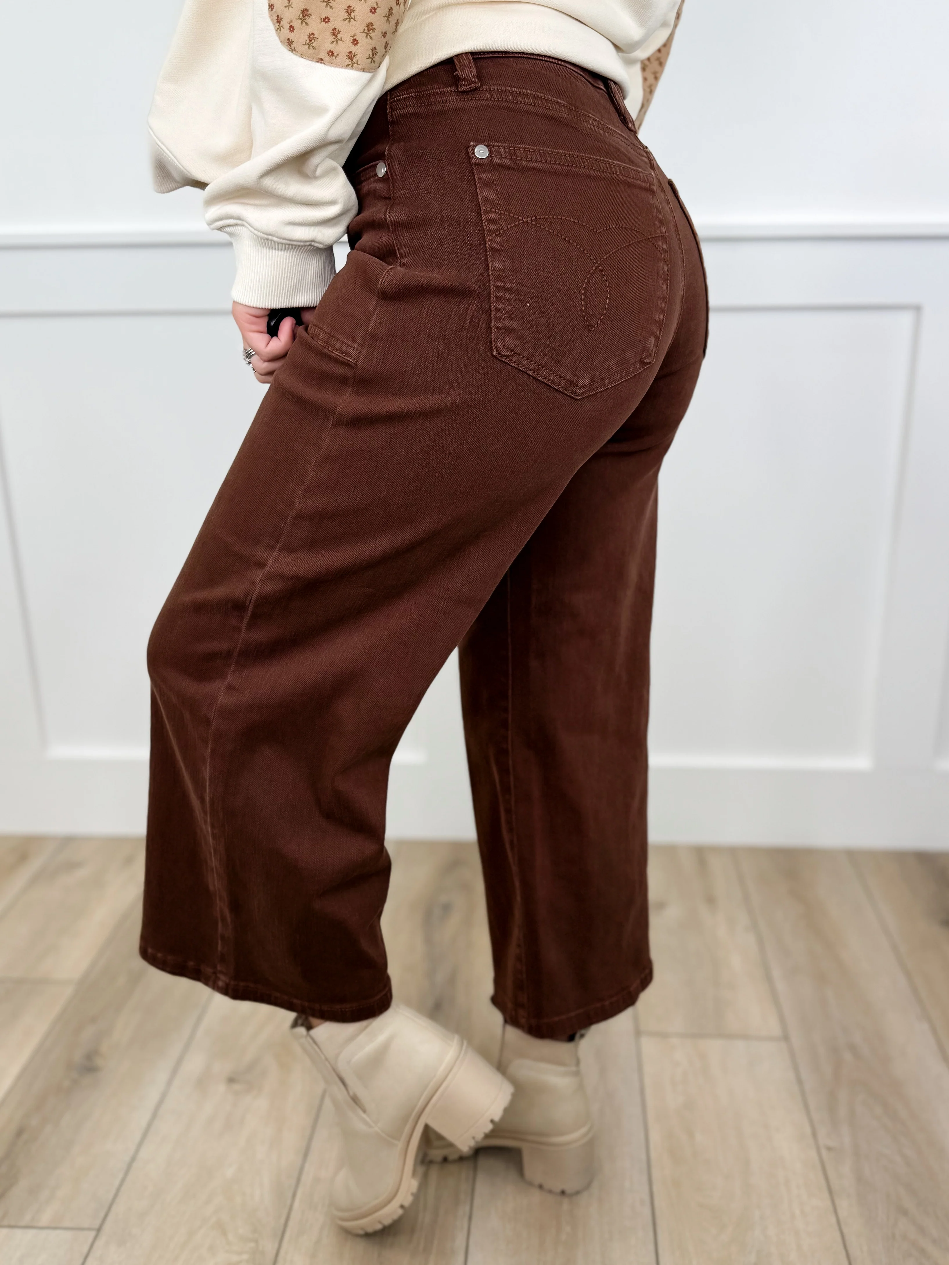Judy Blue Andrea Mid-Rise Wide Leg Cropped Brown Jeans - Image 2