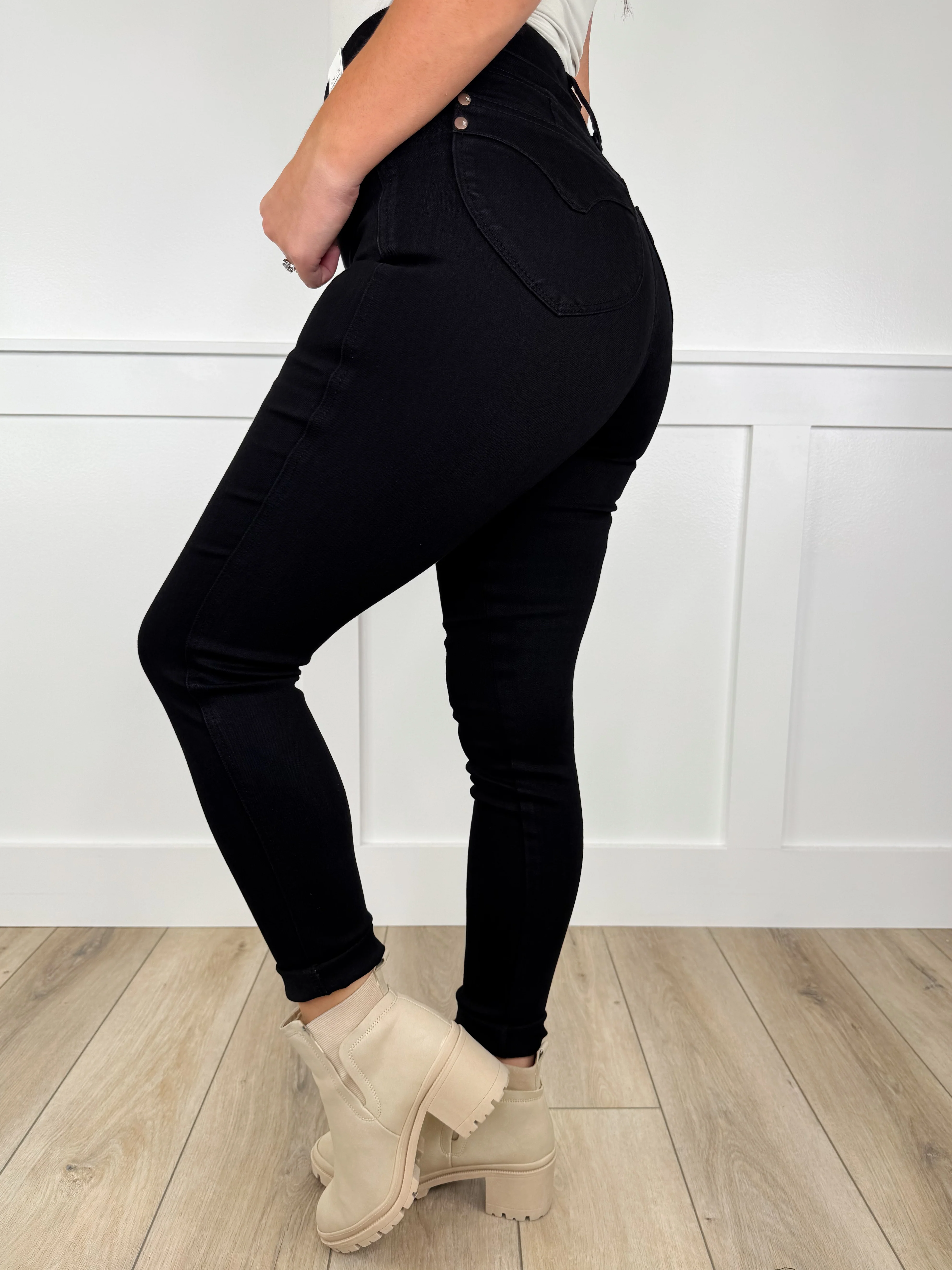 Judy Blue Blair Tummy Control High-Rise Skinny Raw Hem Black Jeans - Image 3