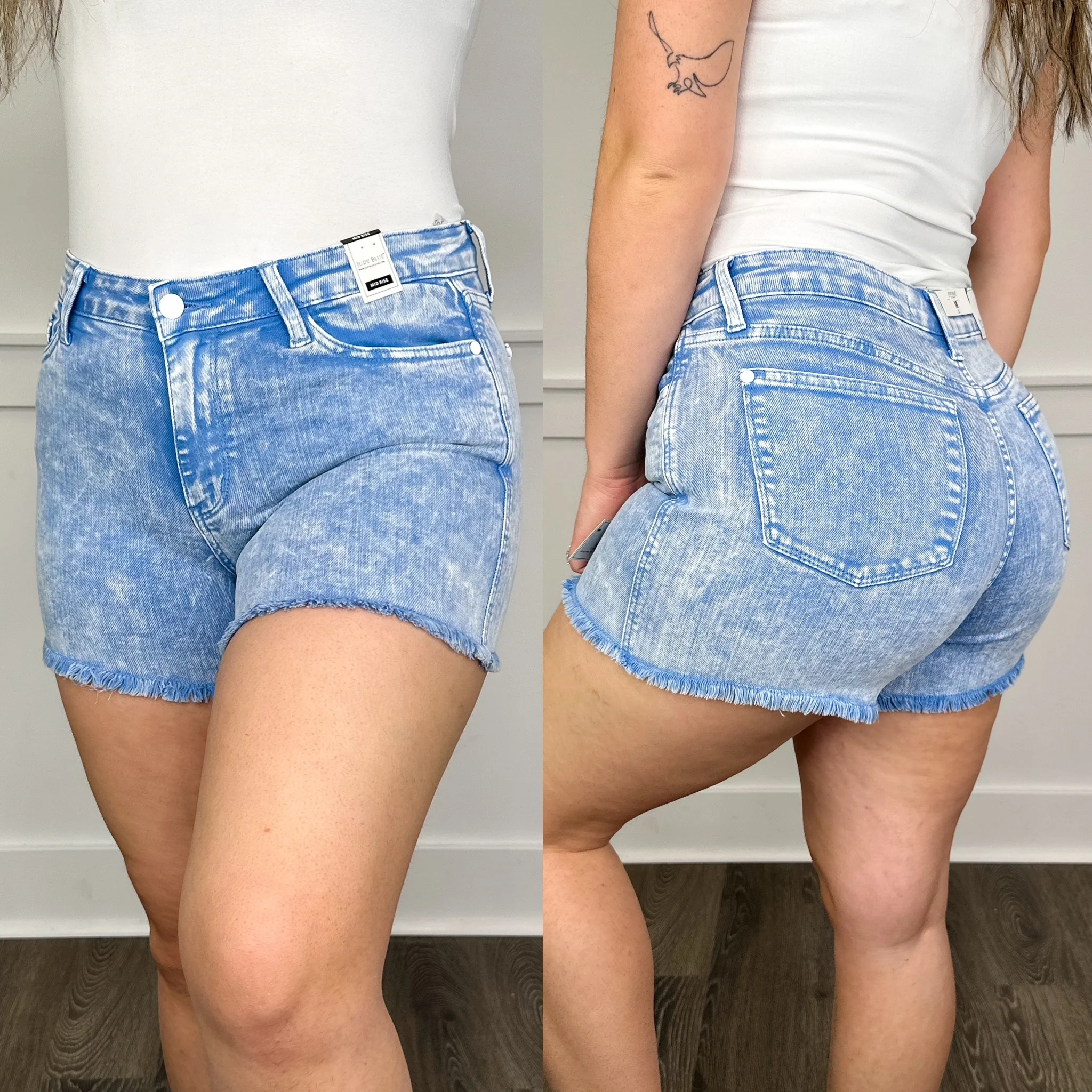 Judy Blue Bliss Mid-Rise Fray Hem Acid Wash Shorts - Image 2