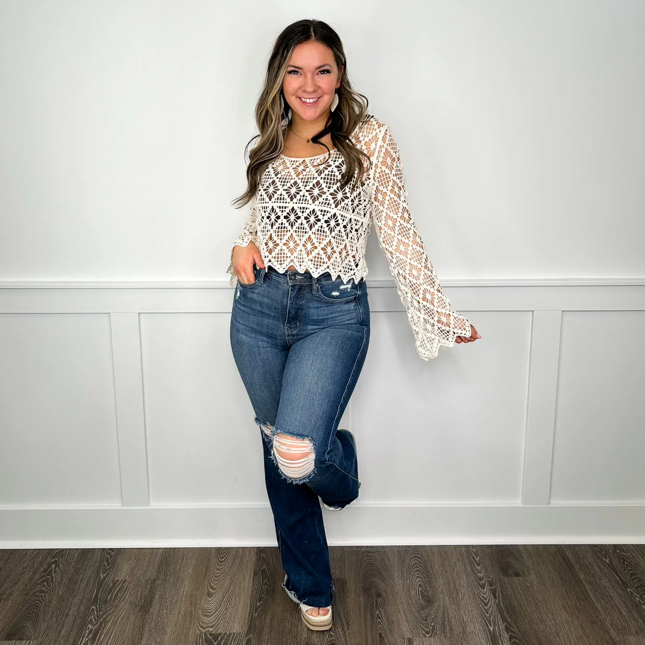 Judy Blue Ellie Tummy Control Distressed High-Rise Raw Hem Flare Dark Wash Jeans - Image 10