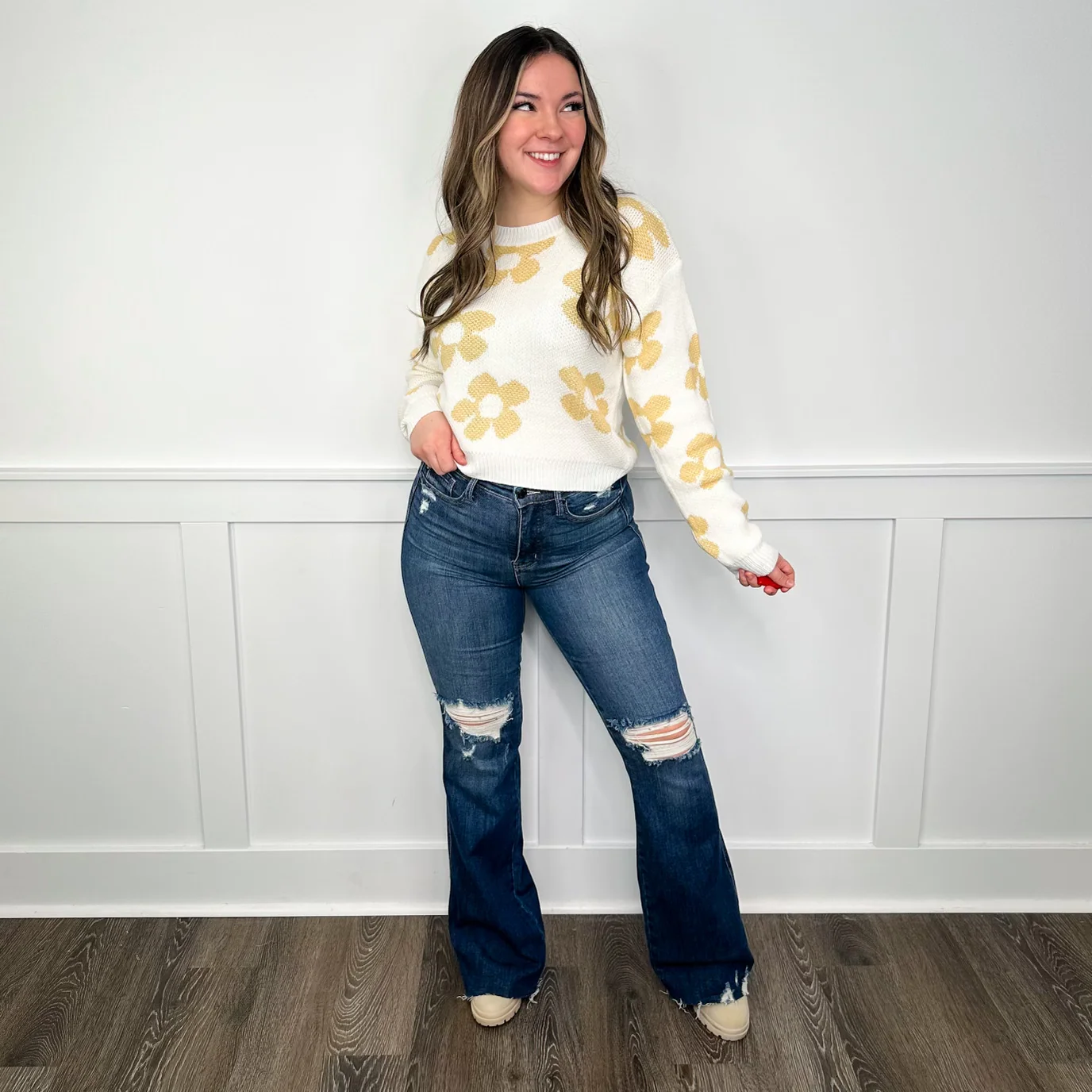 Judy Blue Ellie Tummy Control Distressed High-Rise Raw Hem Flare Dark Wash Jeans - Image 11