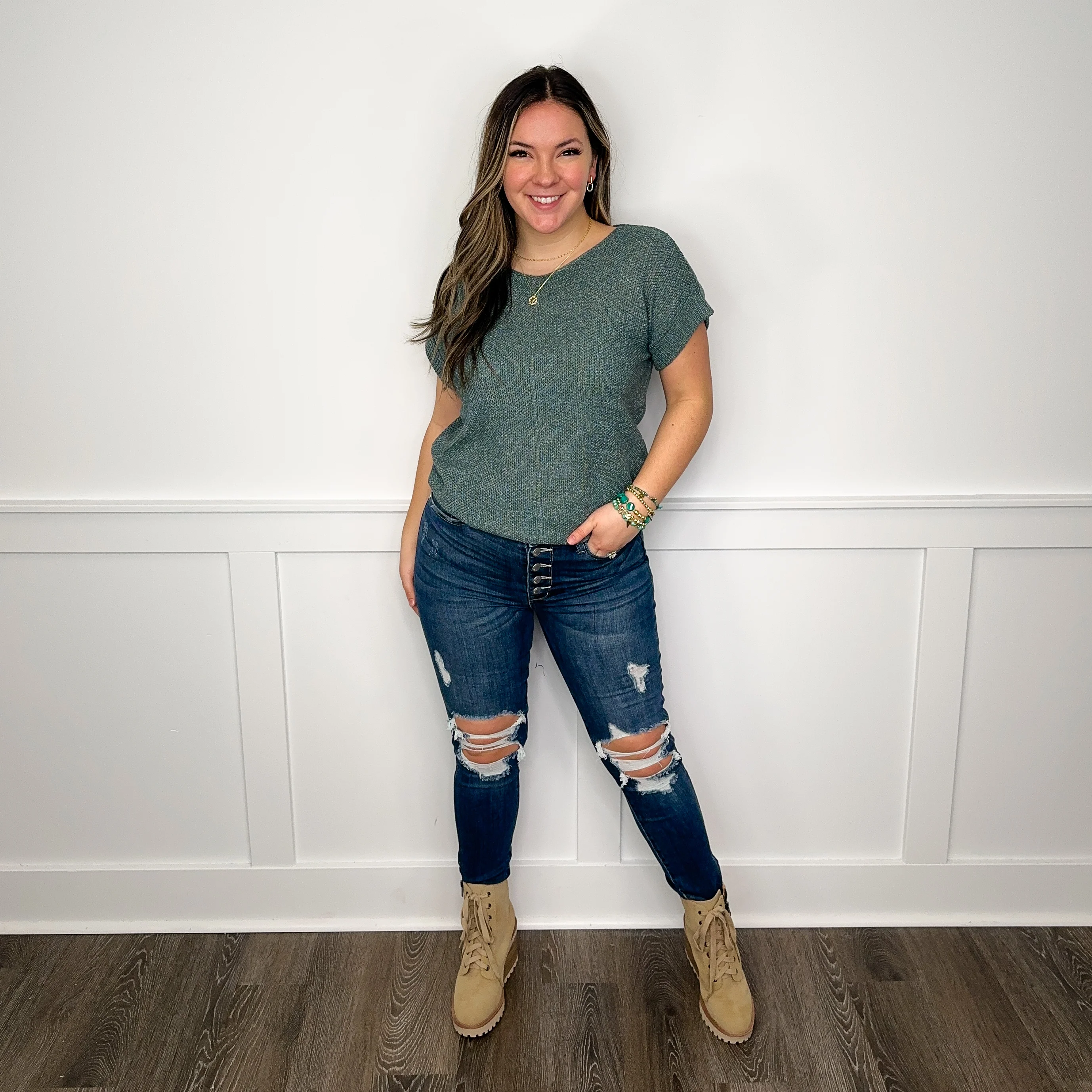 Judy Blue Emerson Distressed High-Rise Button Fly Skinny Dark Wash Jeans - Image 25