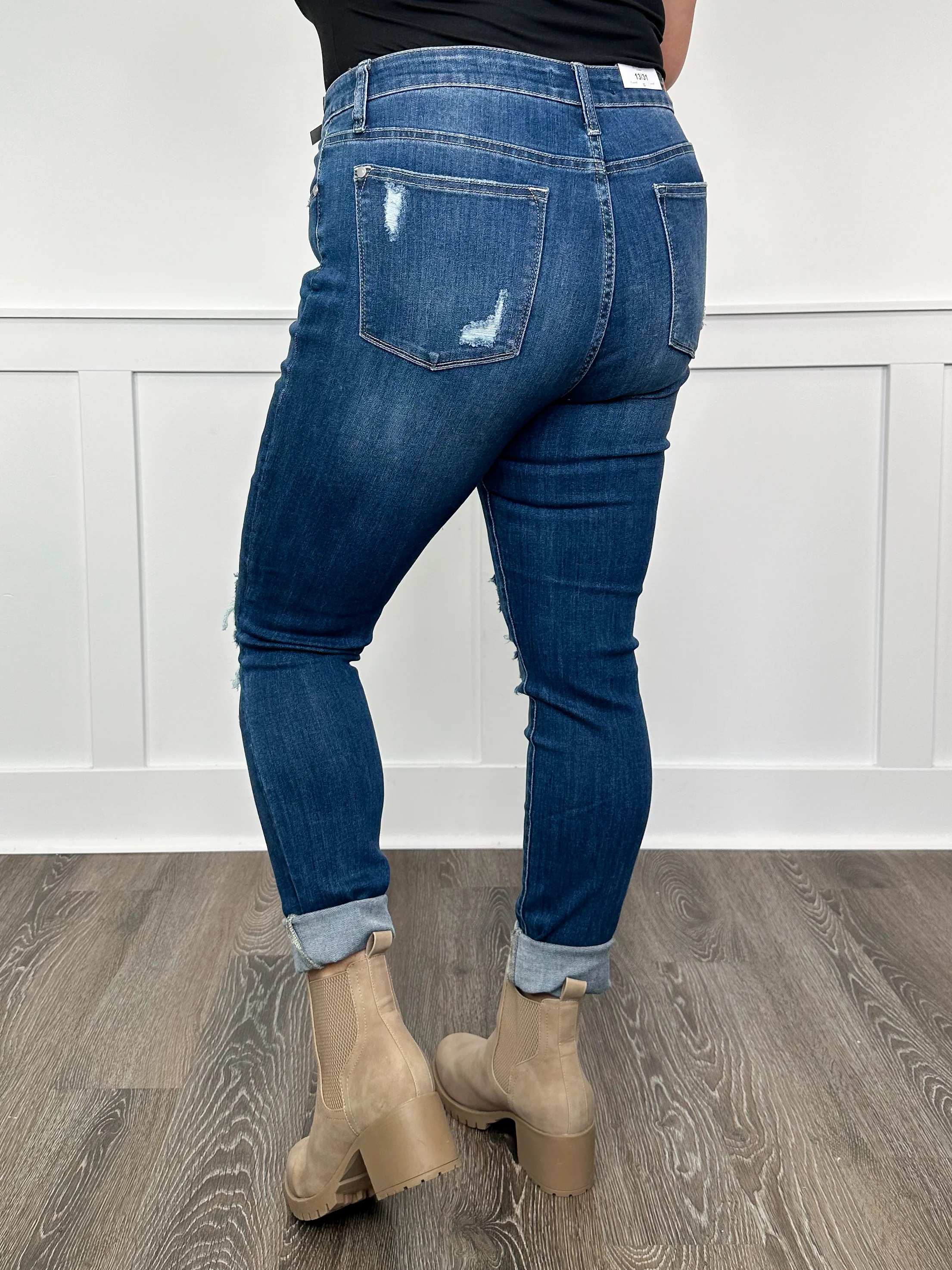 Judy Blue Emerson Distressed High-Rise Button Fly Skinny Dark Wash Jeans - Image 7