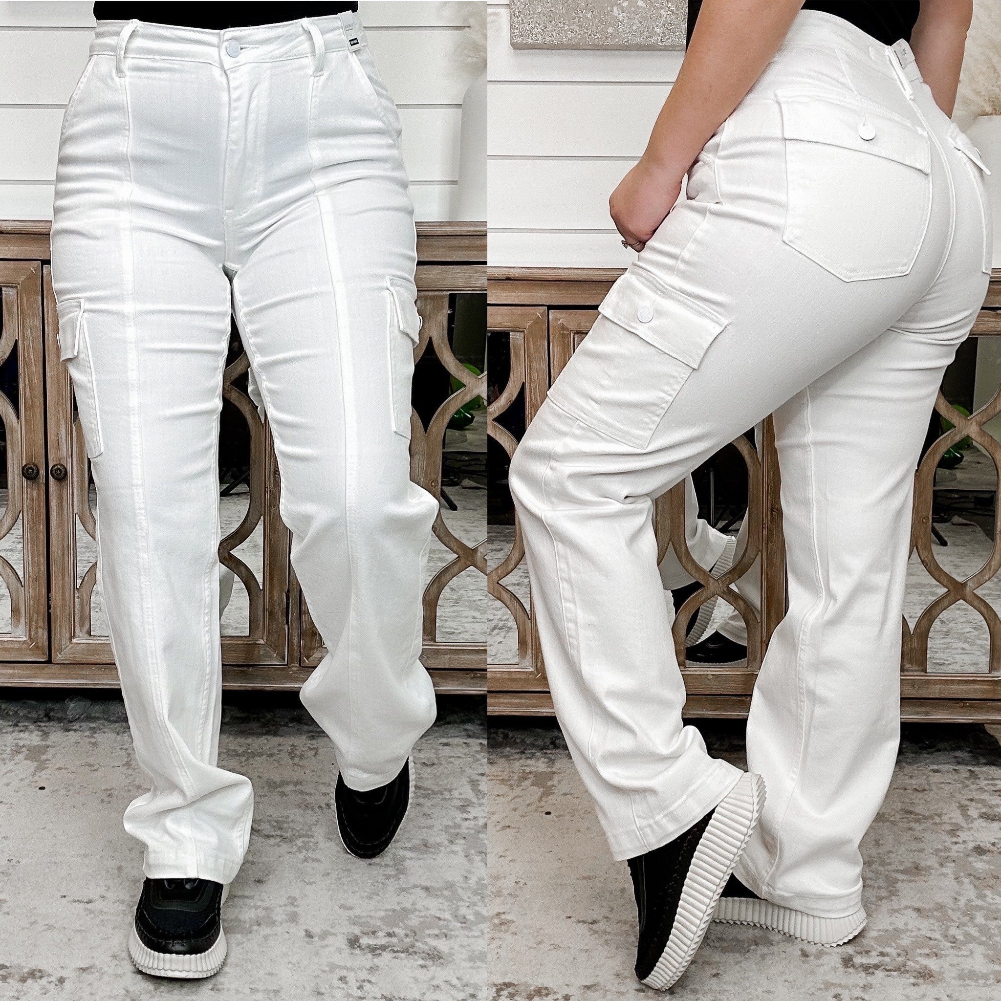 Judy Blue Hannah High-Rise Cargo Straight Leg White Jeans - Image 3