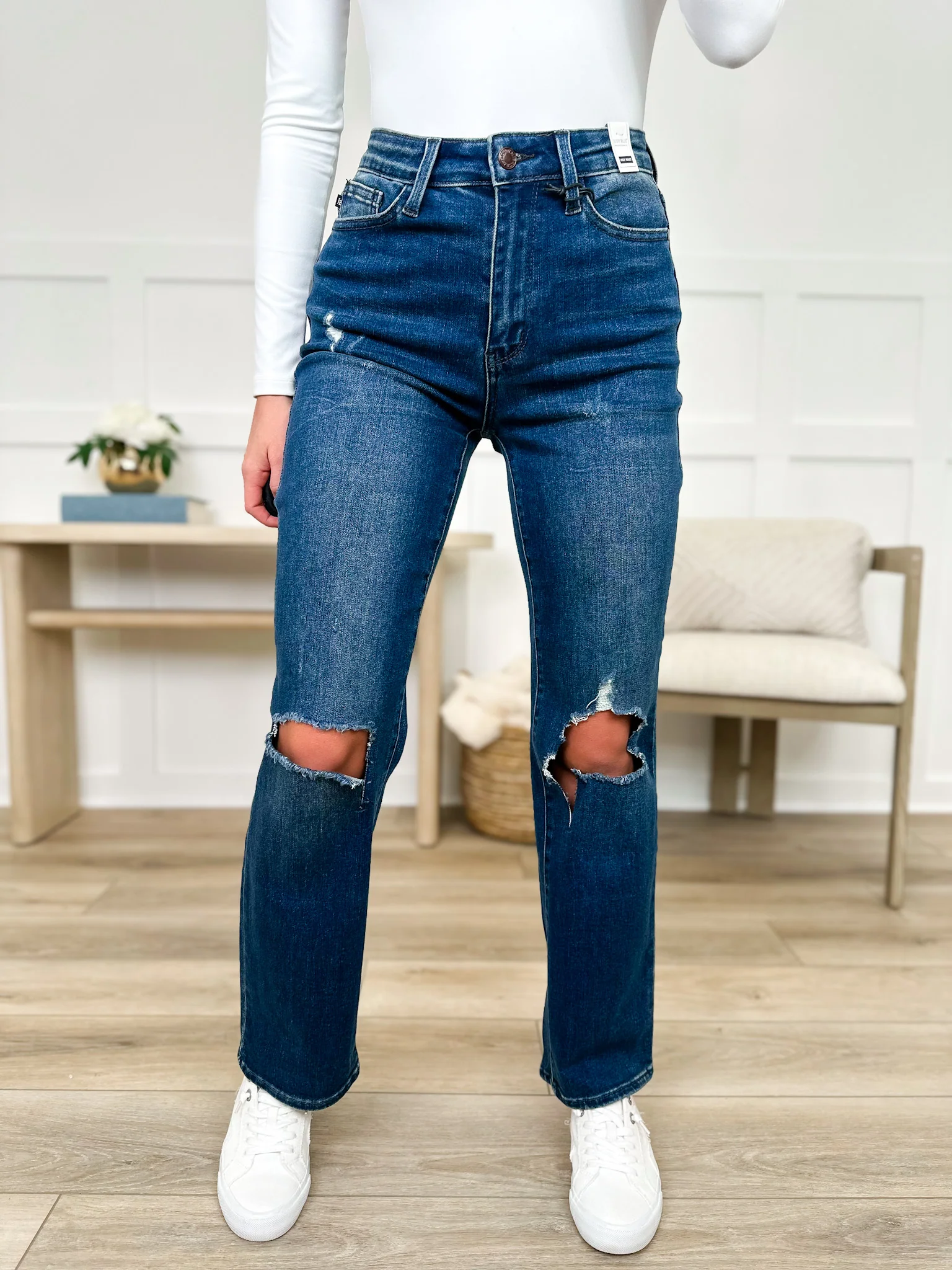 Judy Blue Janelle High-Rise Dad Jeans - Dark Wash (Distressed) - Image 3