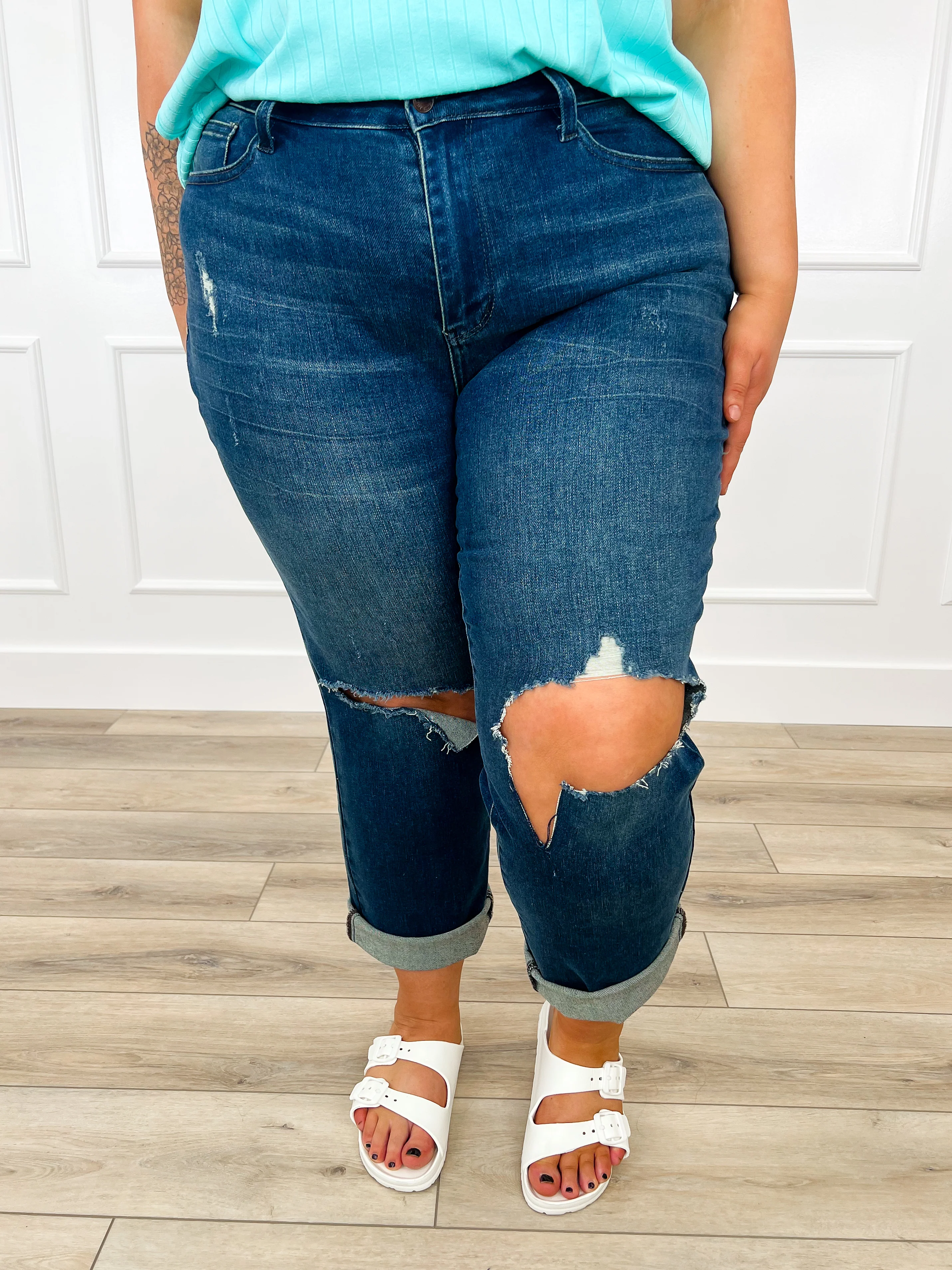Judy Blue Janelle High-Rise Dad Jeans - Dark Wash (Distressed) - Image 9