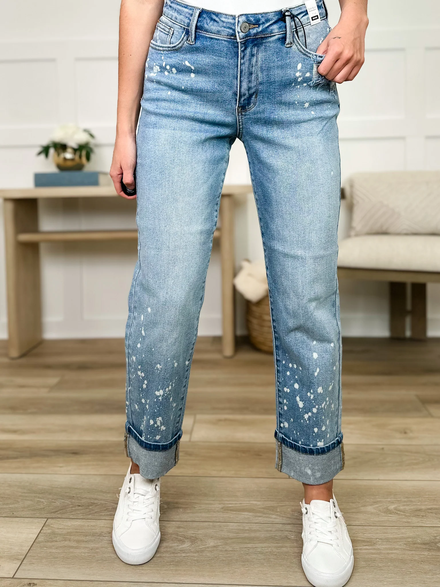 Judy Blue Jovie Mid-Rise Boyfriend Jeans - Medium Wash (Bleached, Distressed) - Image 3