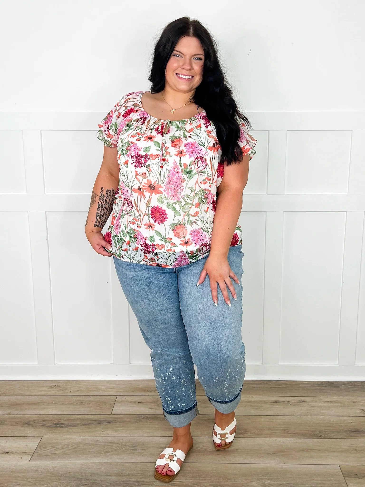 Judy Blue Jovie Mid-Rise Boyfriend Jeans - Medium Wash (Bleached, Distressed) - Image 5