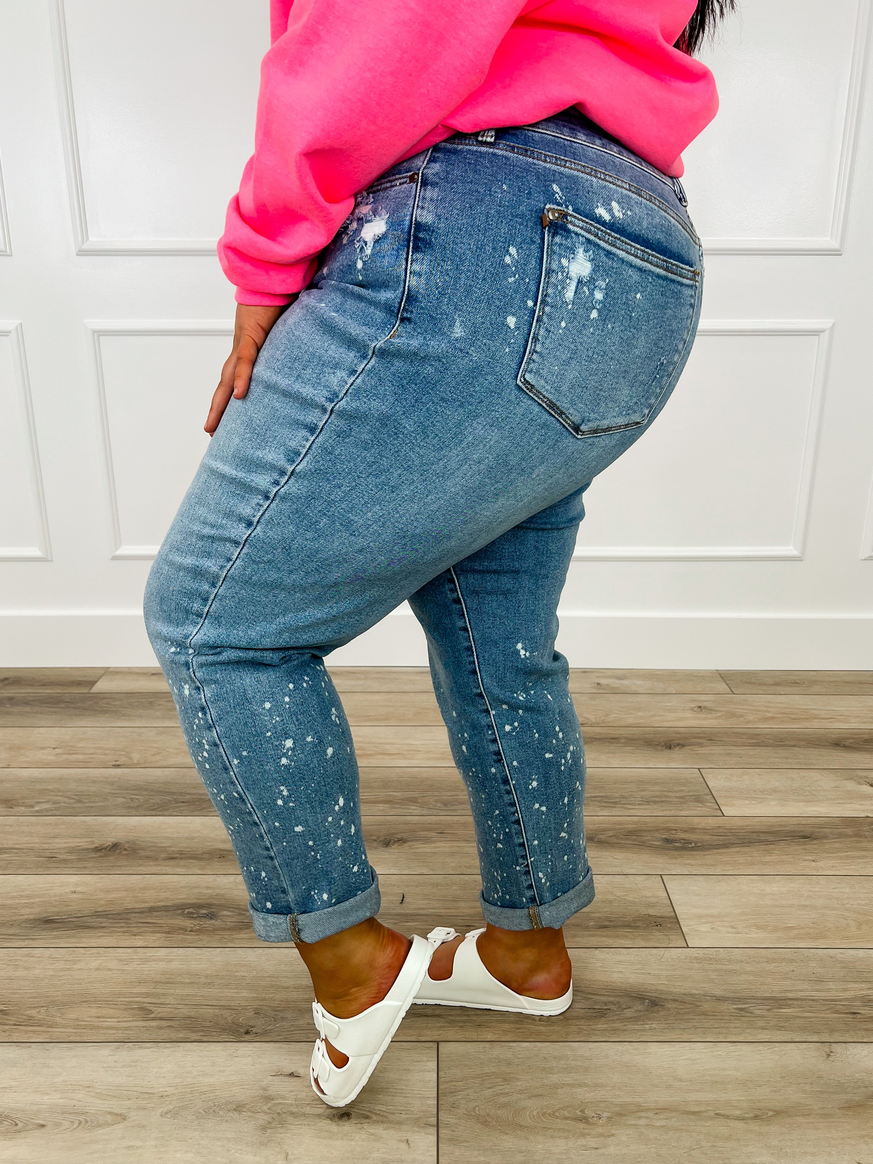Judy Blue Jovie Mid-Rise Boyfriend Jeans - Medium Wash (Bleached, Distressed) - Image 9
