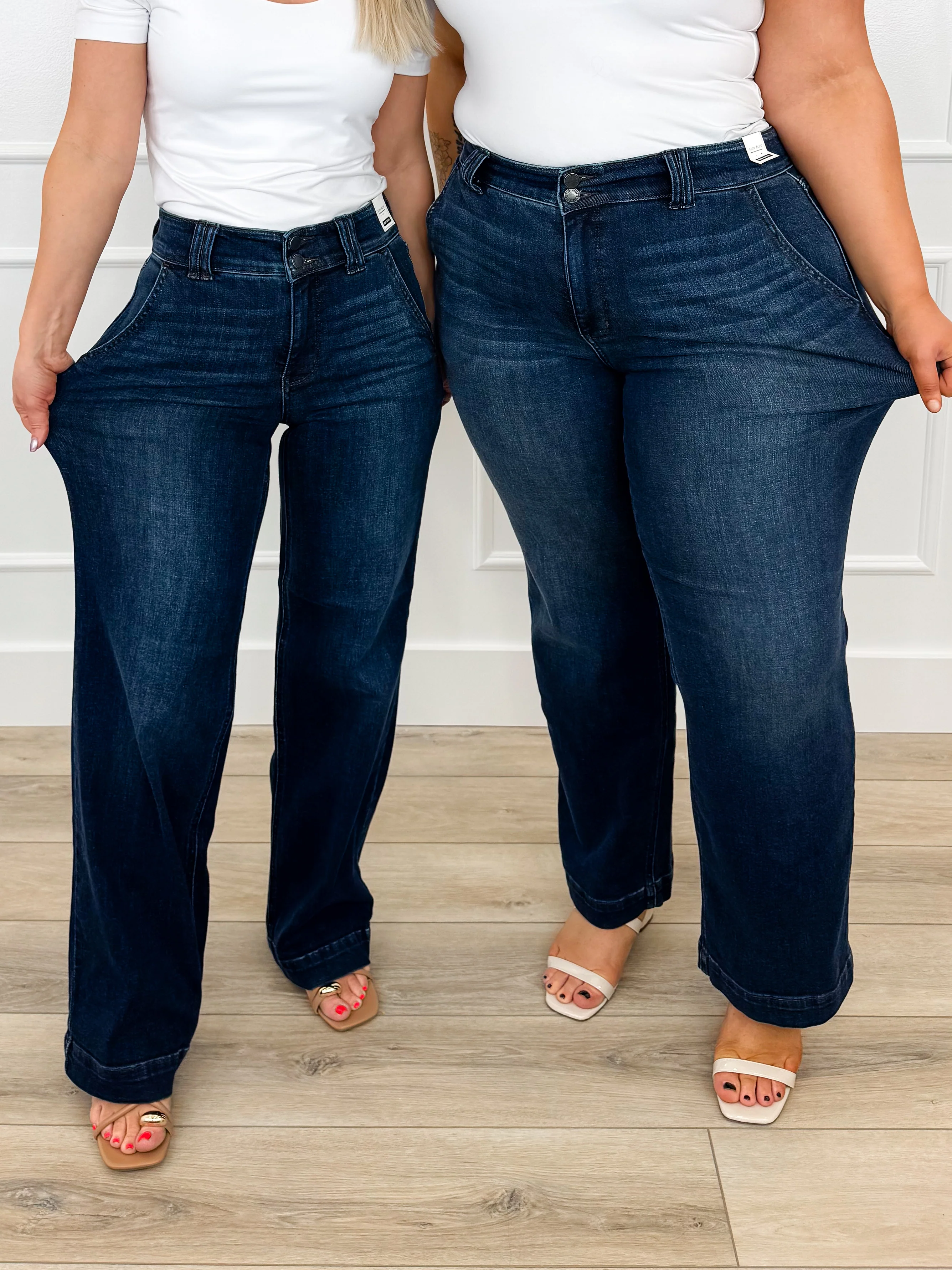 Judy Blue Maisie High-Rise Wide Leg Jeans - Dark Wash (Double Button, Non-Distressed) - Image 3