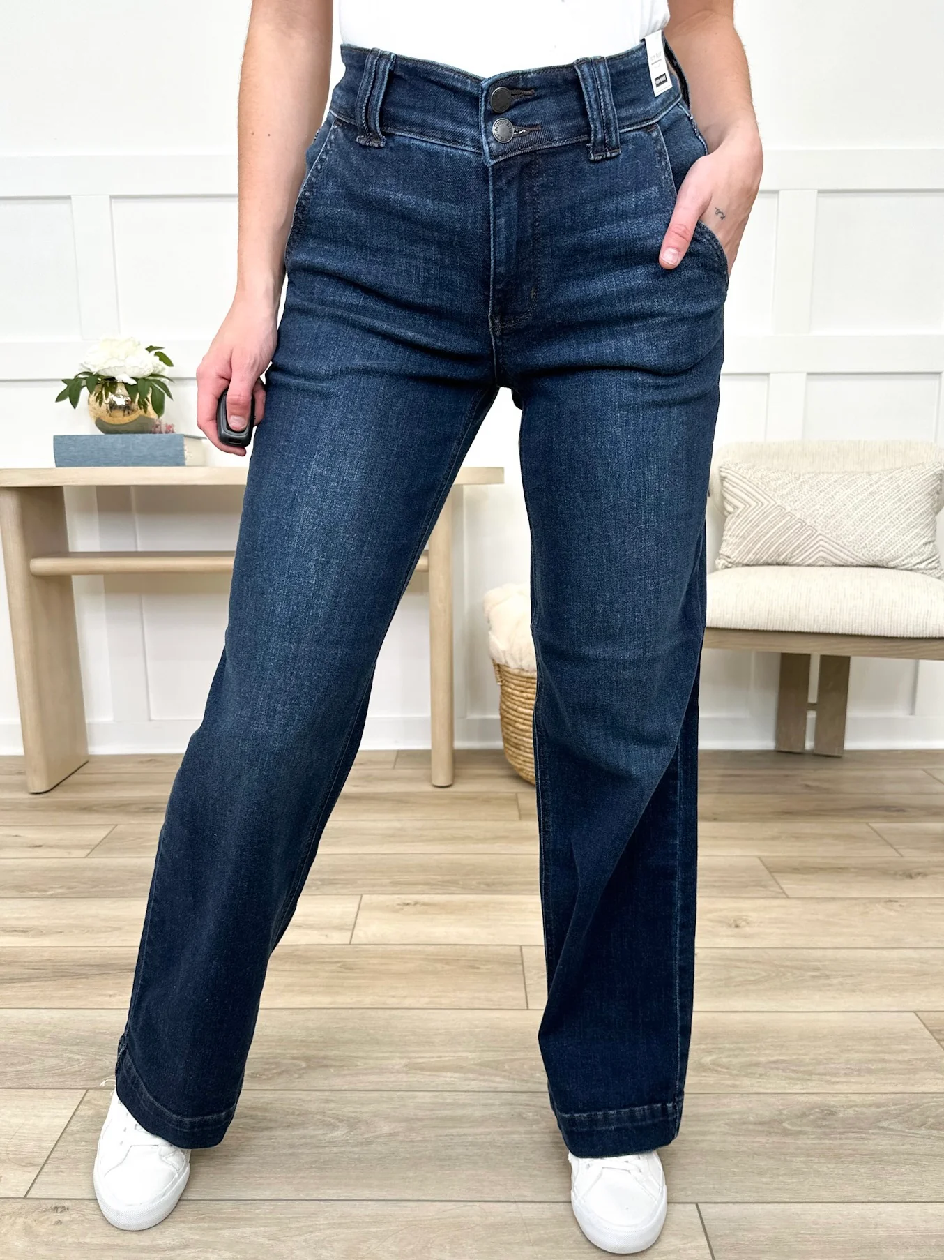 Judy Blue Maisie High-Rise Wide Leg Jeans - Dark Wash (Double Button, Non-Distressed) - Image 4