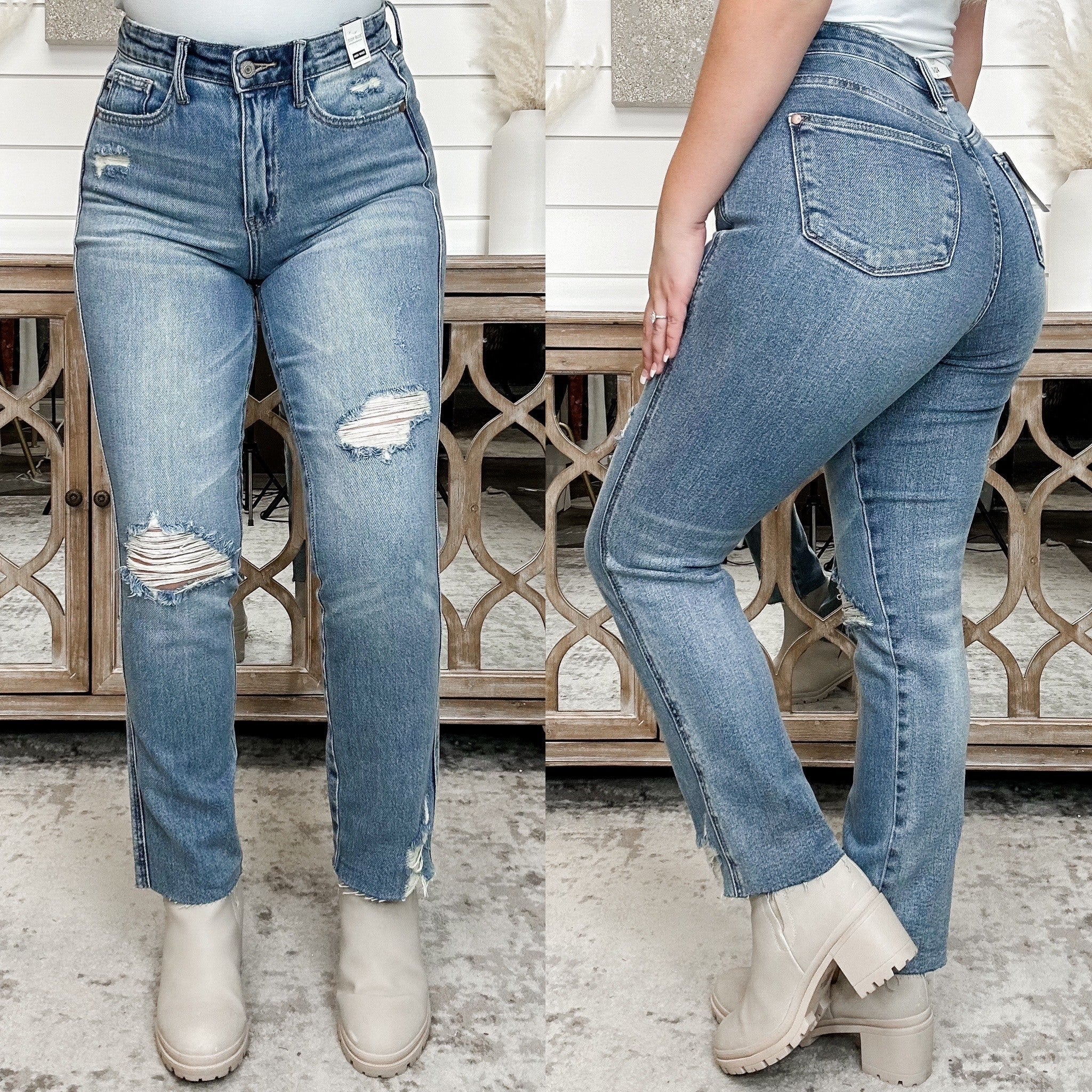 Judy Blue Rosalie Rigid Magic Distressed High-Rise Straight Leg Jeans - Image 9