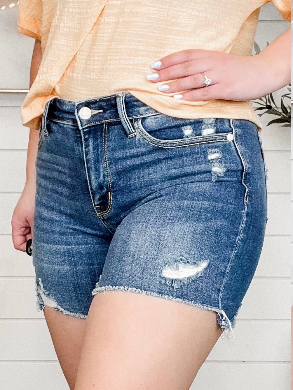 Judy Blue Sapphire Distressed Mid-Rise Shorts